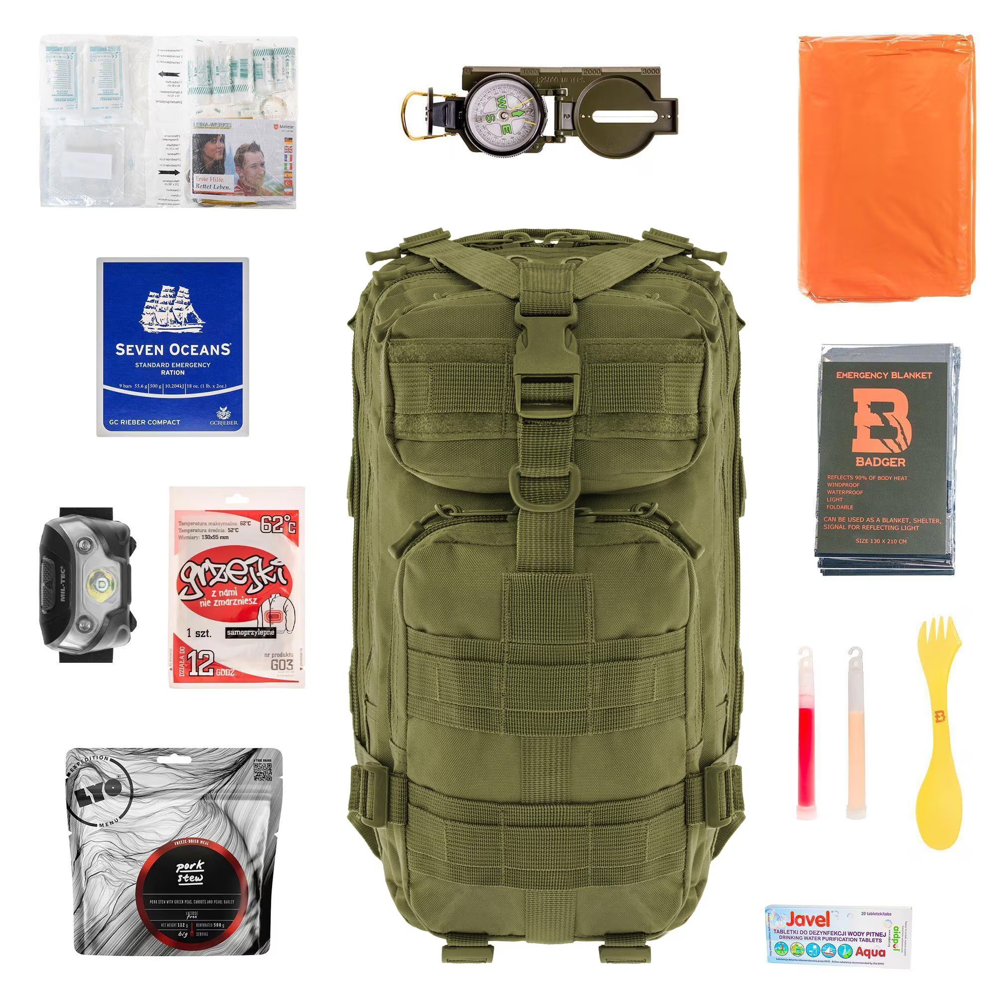 Plecak ewakuacyjny przetrwania Badger Outdoor Recon 25l V2OL z wyposażeniem