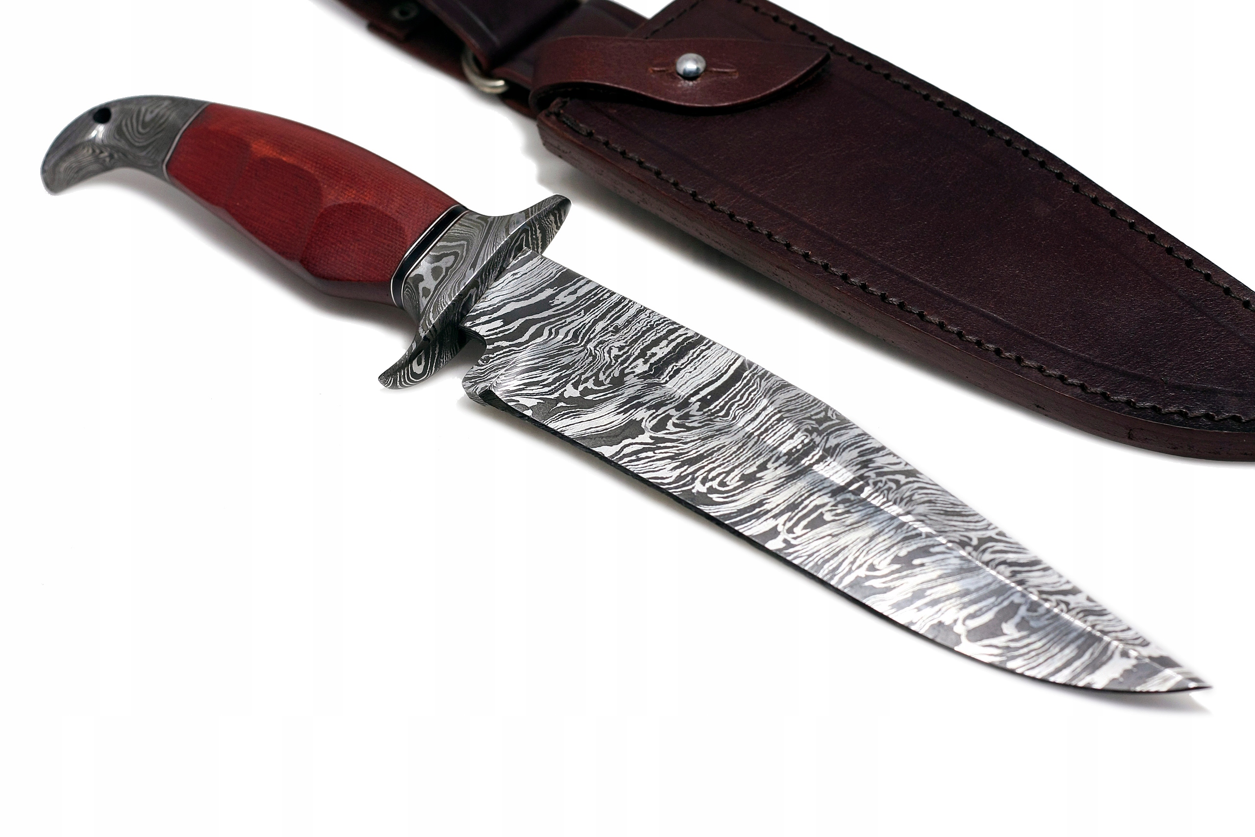 Nóż myśliwski BOWIE ręcznie wykonany stal DAMASCEŃSKA Damast ETUI Micarta