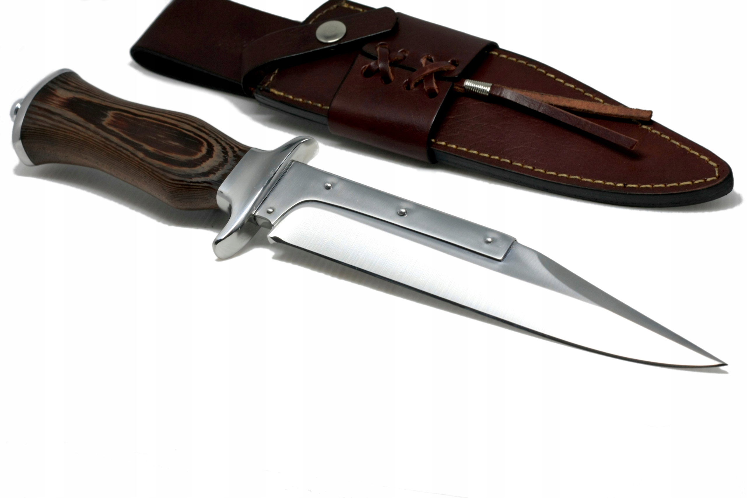 Nóż myśliwski BOWIE ręcznie wykonany stal D2 drewno WENGE skórzane etui