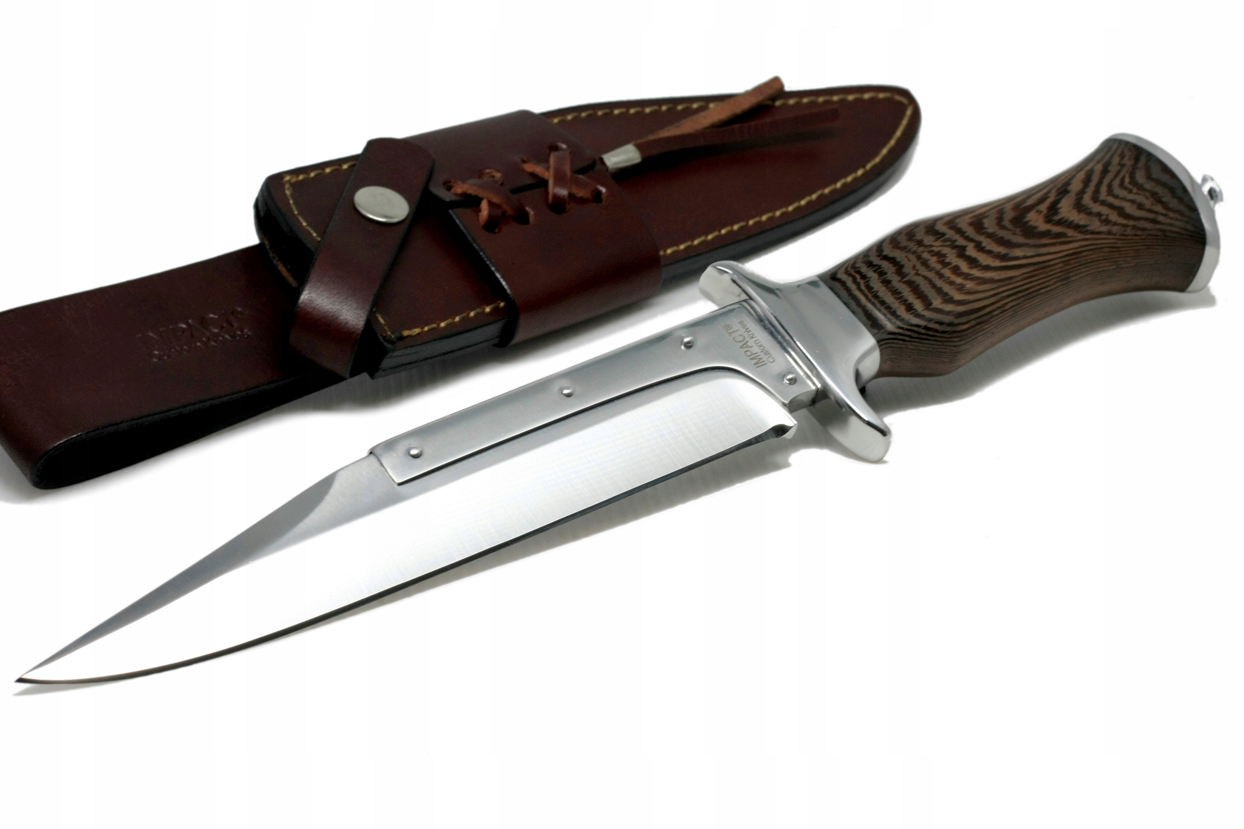 Nóż myśliwski BOWIE ręcznie wykonany stal D2 drewno WENGE skórzane etui