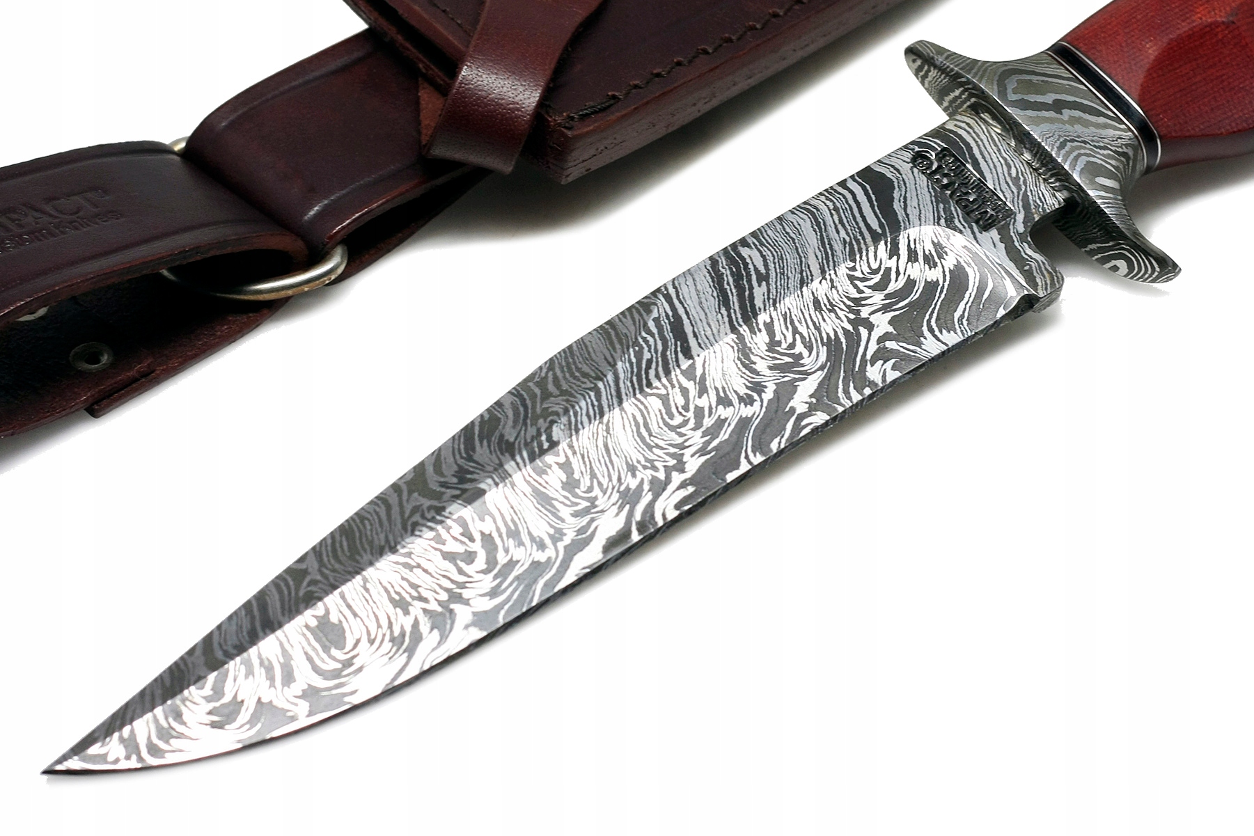 Nóż myśliwski BOWIE ręcznie wykonany stal DAMASCEŃSKA Damast ETUI Micarta