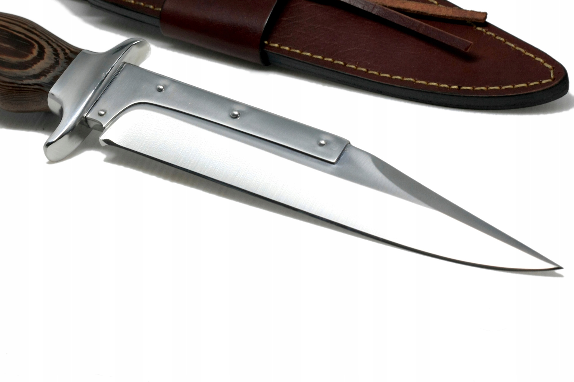 Nóż myśliwski BOWIE ręcznie wykonany stal D2 drewno WENGE skórzane etui