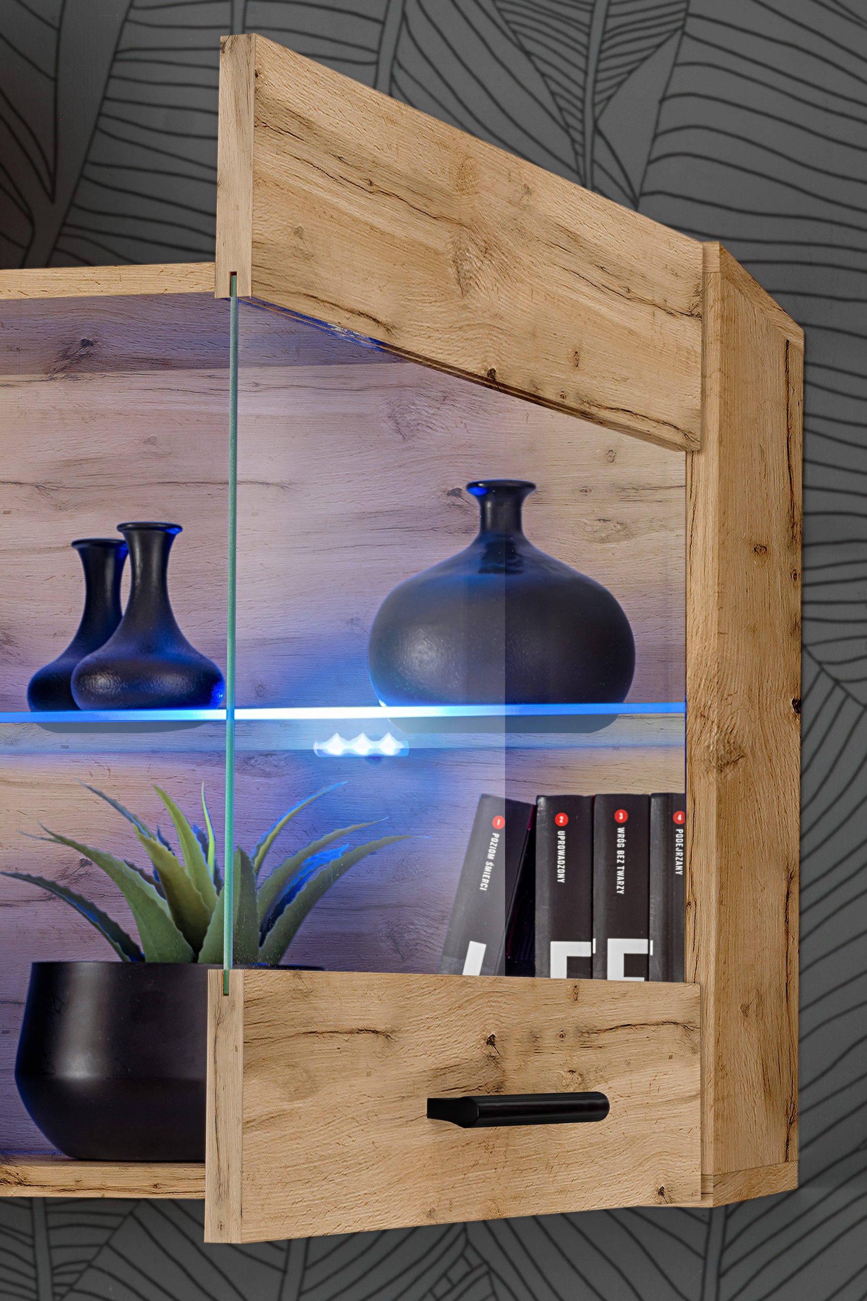 Pan Igiełka - Meblościanka do Salonu LED RGB Dąb Wotan, Zestaw Mebli