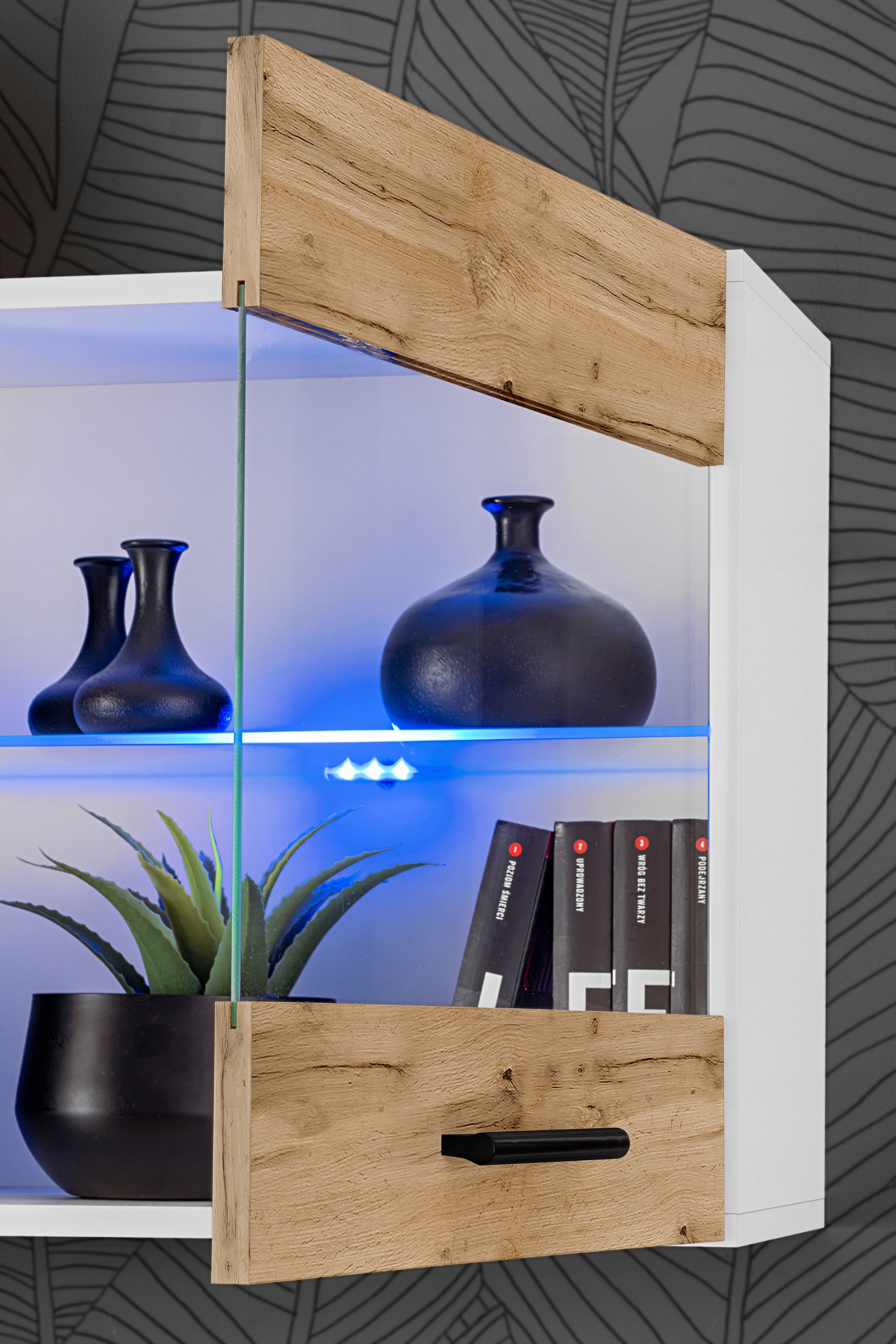 Pan Igiełka - Meblościanka do Salonu LED RGB Biały Dąb Wotan, Zestaw Mebli