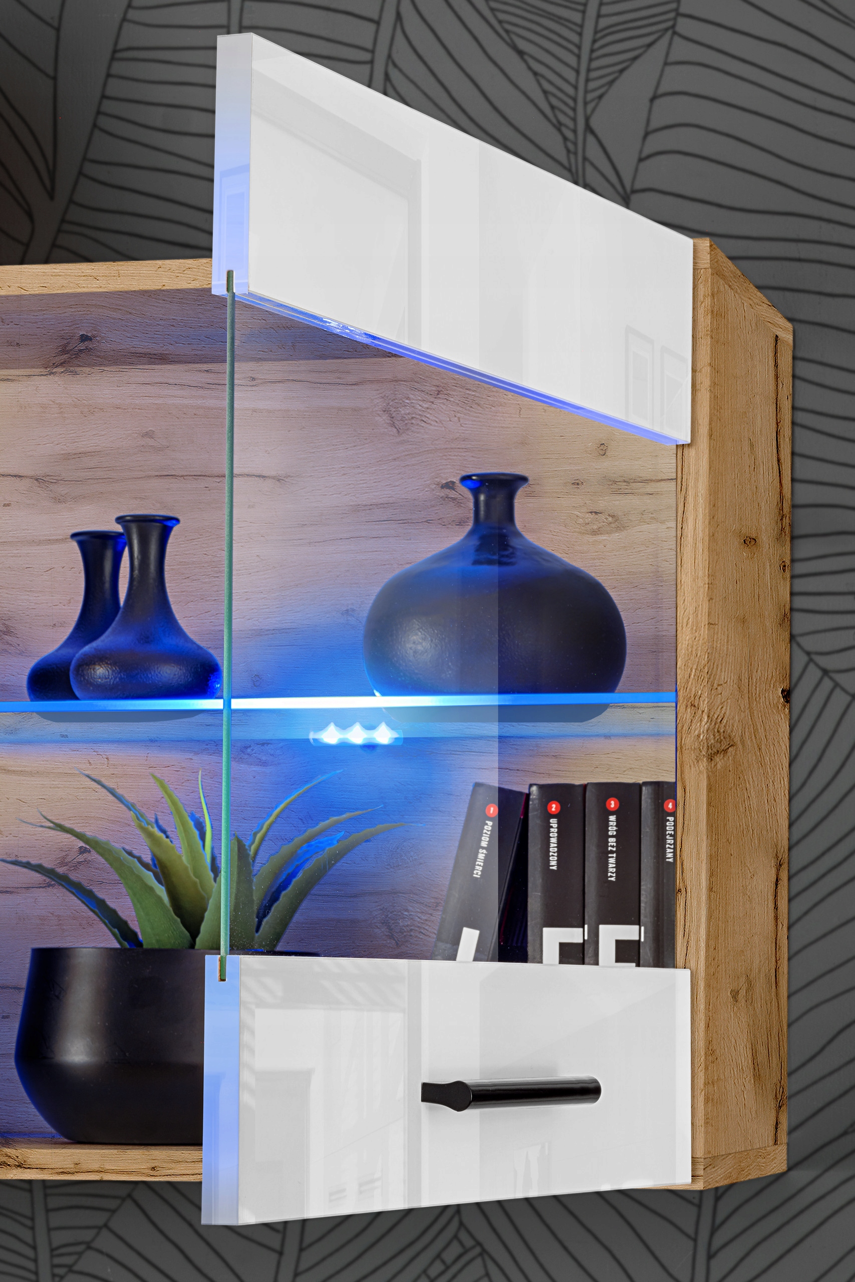 Pan Igiełka - Meblościanka do Salonu LED RGB Dąb Wotan Biały, Zestaw Mebli