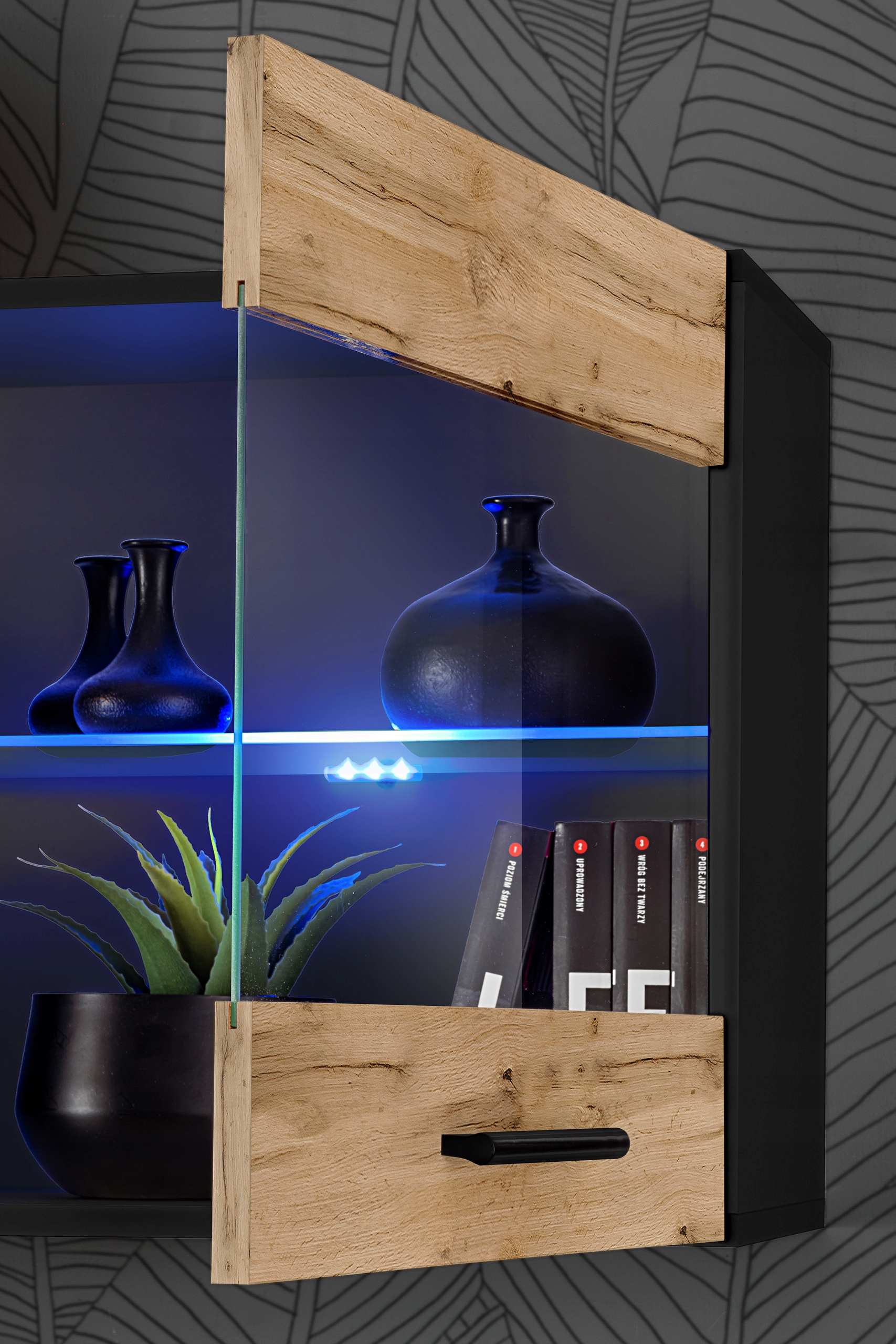 Pan Igiełka - Meblościanka do Salonu LED RGB Czarny Dąb Wotan, Zestaw Mebli