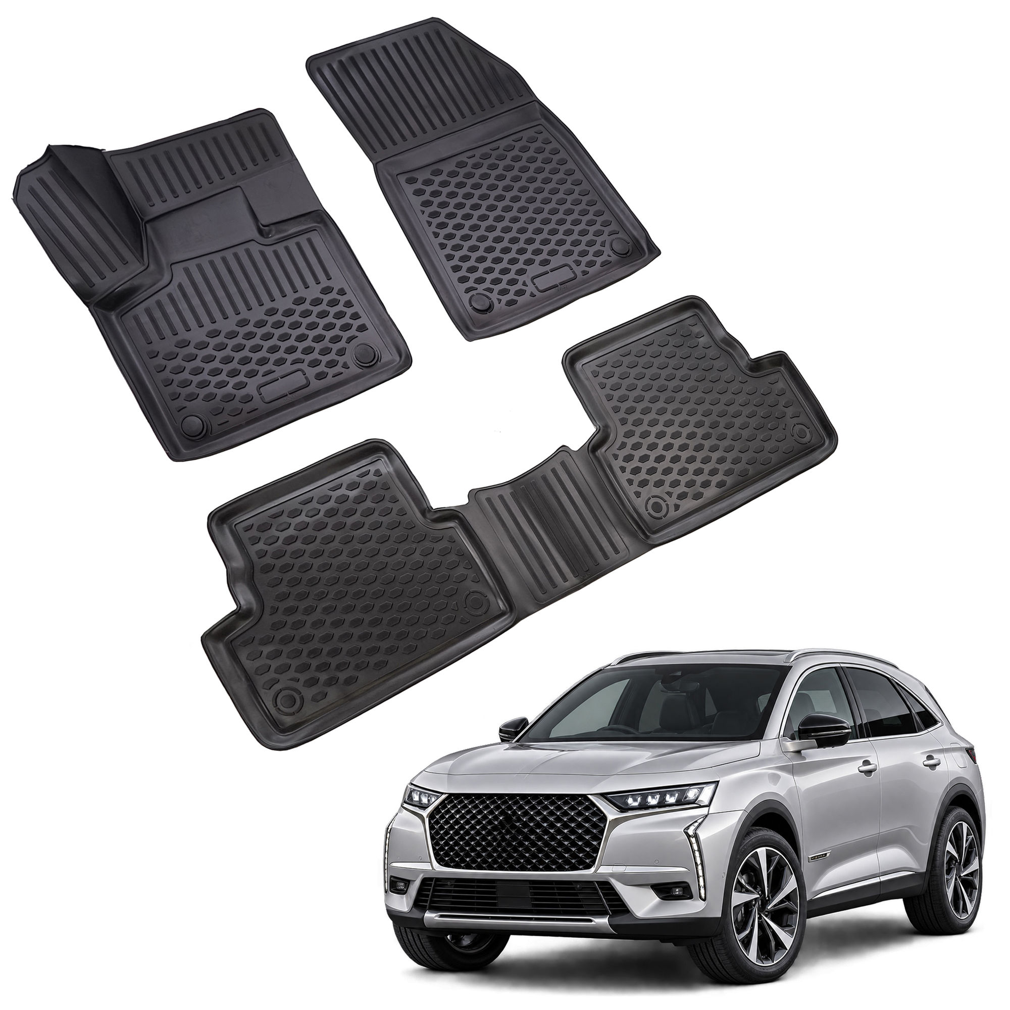 Gumijaste preproge z dvignjenim robom za Citroen DS7 2018-nad 3kosi