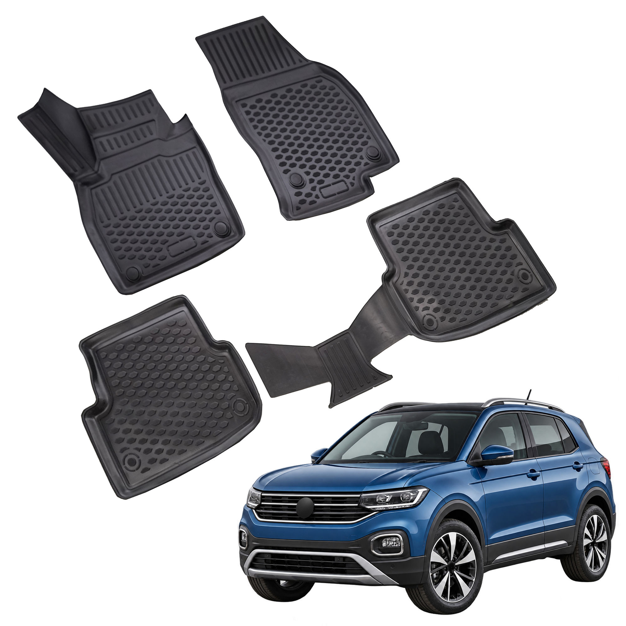 Gumijaste preproge z dvignjenim robom za VW T-Cross 2019-nad 4kosi