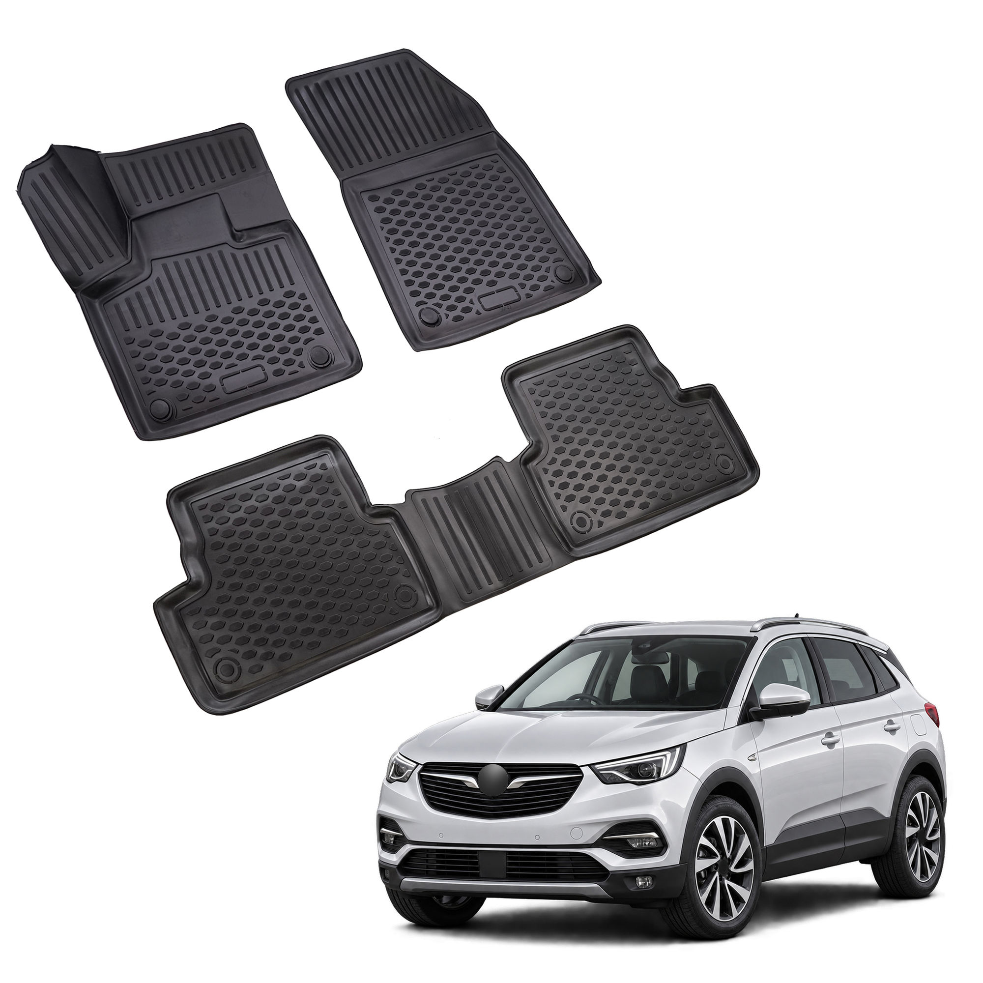 Gumijaste preproge z dvignjenim robom za Opel Grandland X 2017-2023 3kosi