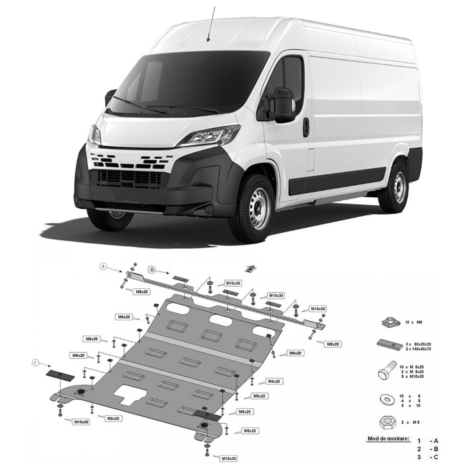 Zaščitni pokrov motorja za Opel Movano 2024-Nad motor, menjalnik, radiator