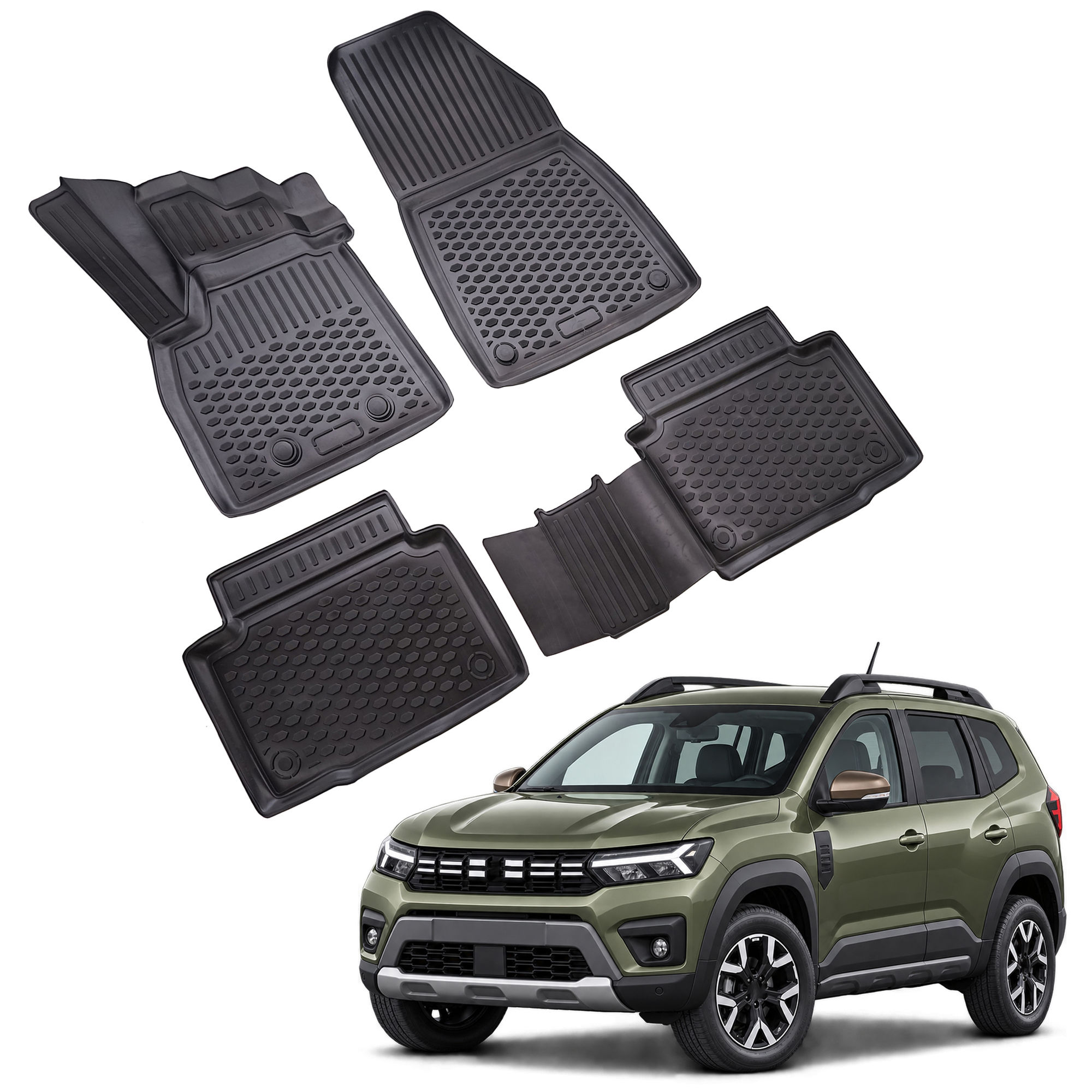Gumijaste preproge z dvignjenim robom za Dacia Duster 3 4x2 Bencin / Hibrid 2023-nad 4kosi