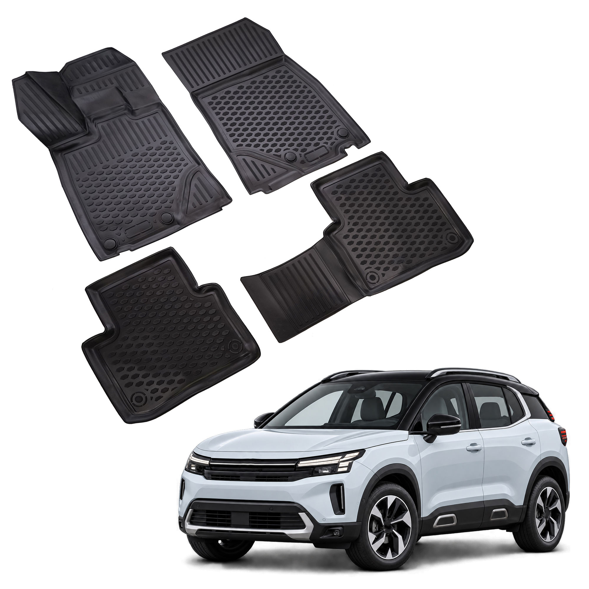 Gumijaste preproge z dvignjenim robom za Citroen C5 Aircross 2 2025-nad Mild Hybrid 4kosi