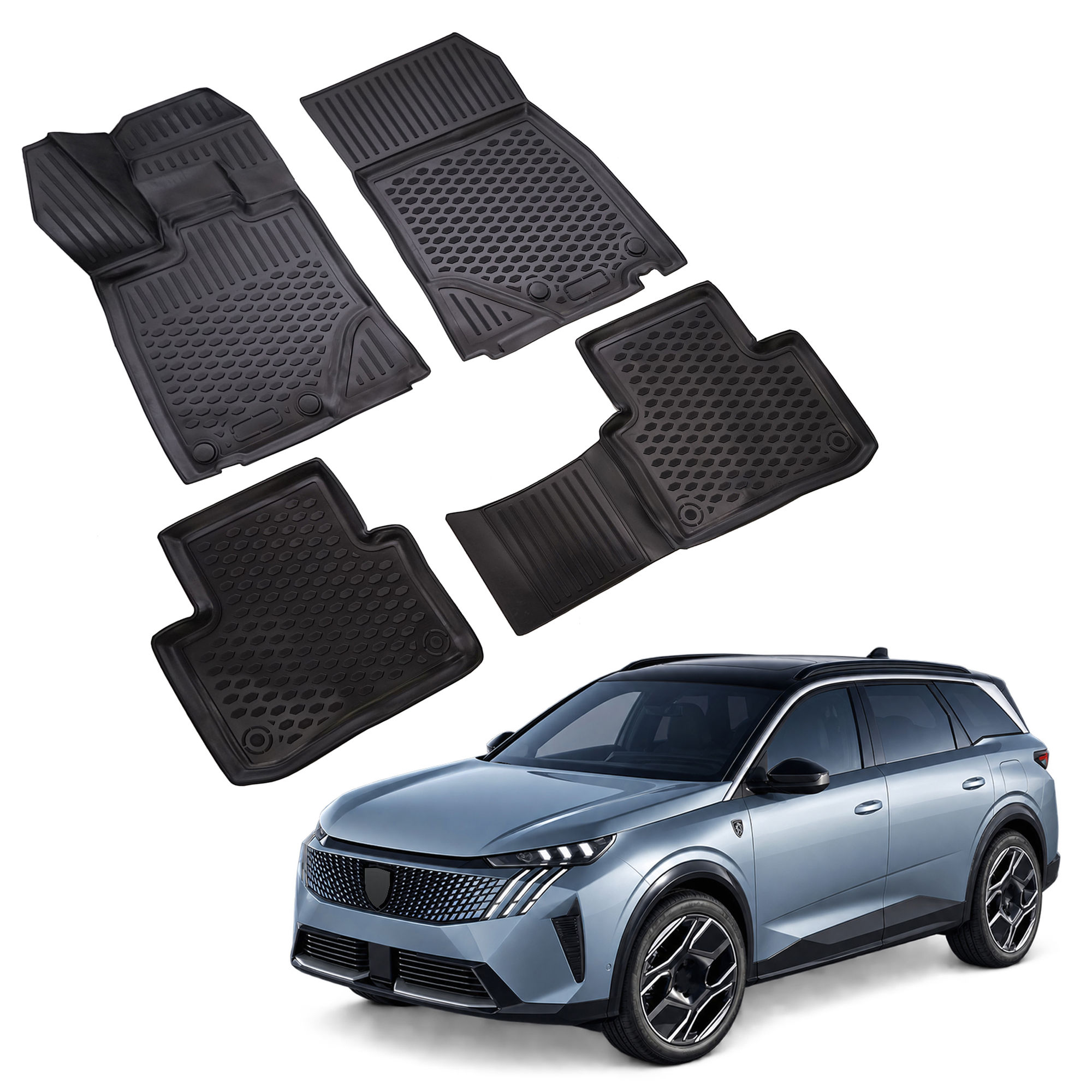 Gumijaste preproge z dvignjenim robom za Peugeot 5008 3 Crossover 2024-nad Mild Hybrid 4kosi