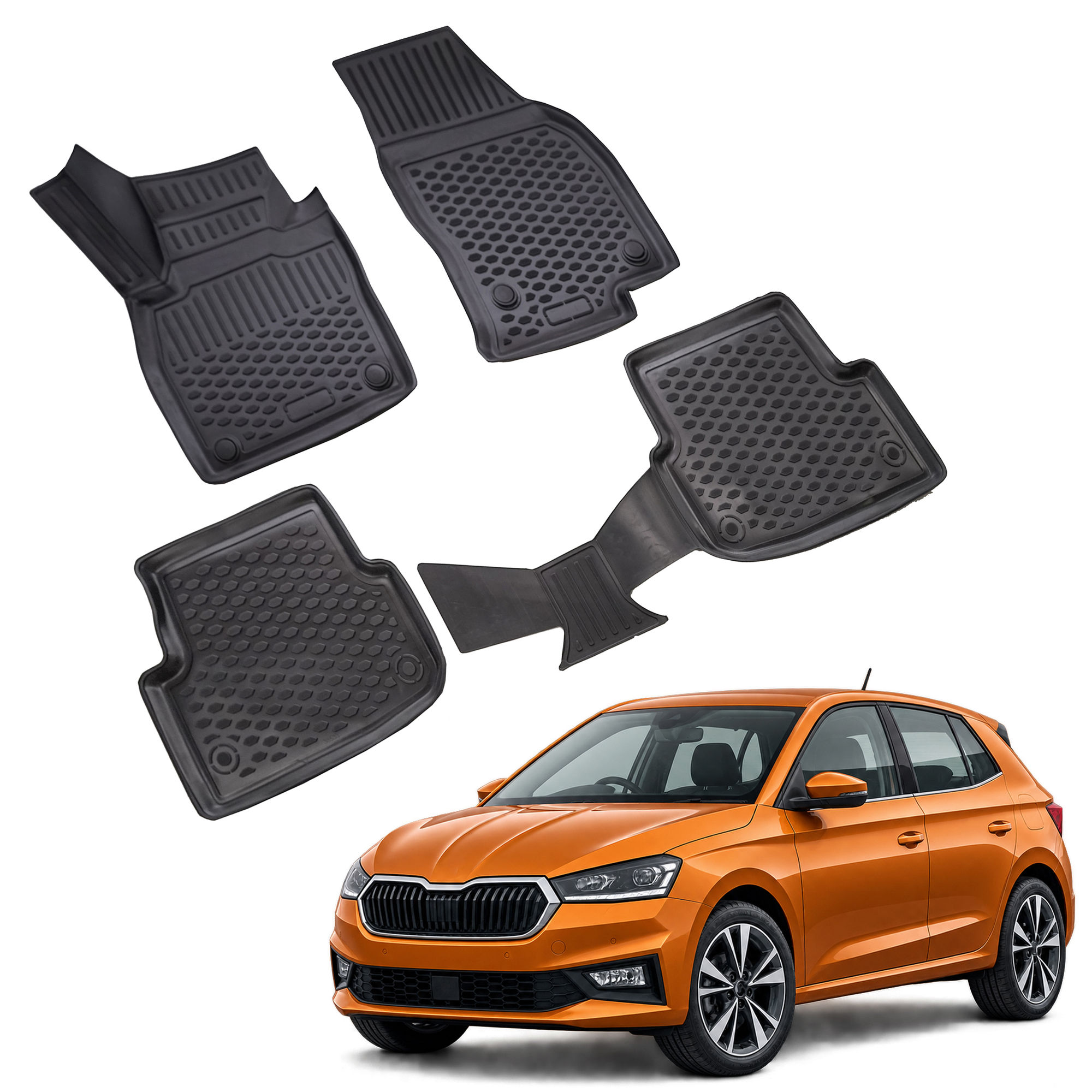 Gumijaste preproge z dvignjenim robom za Skoda Fabia 4 2021-nad 4kosi