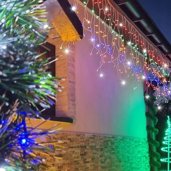 Kurtyna 100 LED 5,3 m Multicolor + Flash Sople Zewnętrzna Gumowy Przewód