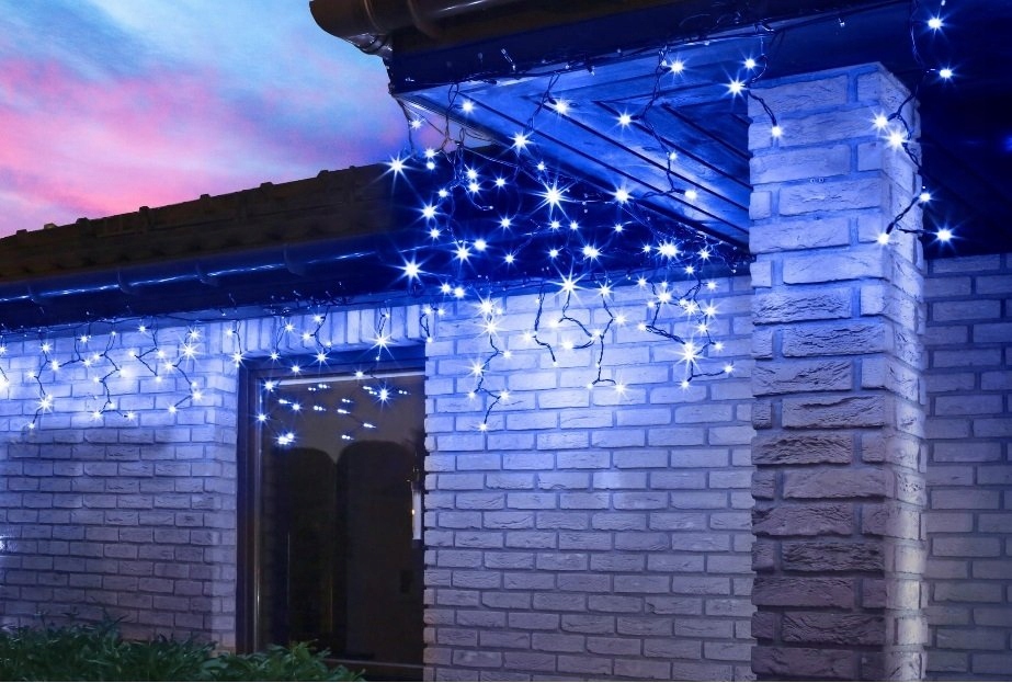 Kurtyna 100 LED 5,3 m Niebieska + Flash Sople Zewnętrzna Gumowy Przewód