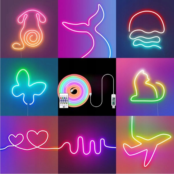 NEON LED 5V DC Aplikacja Bluetooth 5m Muzyczna Taśma LED RGB-IC Pływające