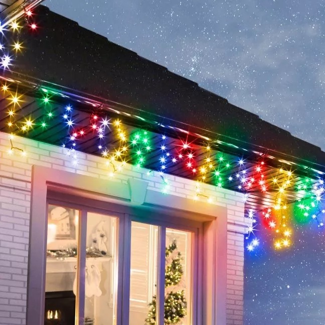 Kurtyna 100 LED 5,3 m Multicolor + Flash Sople Zewnętrzna Gumowy Przewód