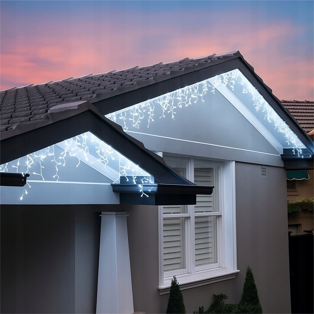 Kurtyna 200 LED 8,8 m Zimna + Flash Sople Zewnętrzna Gumowy Przewód