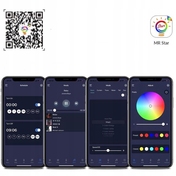 NEON LED 5V DC Aplikacja Bluetooth 5m Muzyczna Taśma LED RGB-IC Pływające