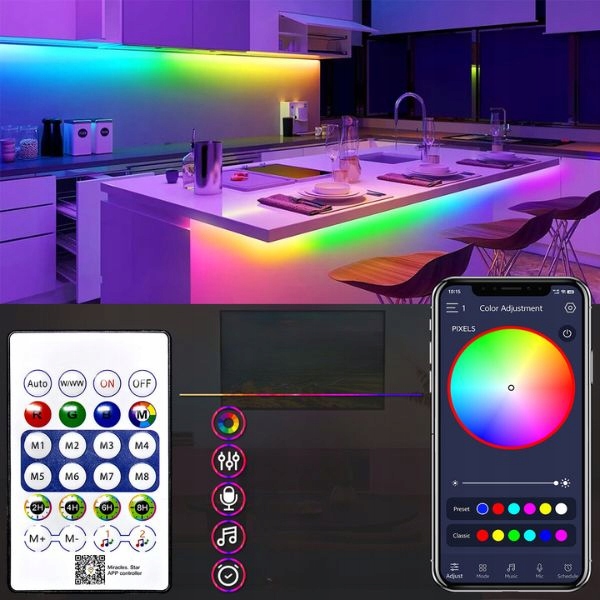 NEON LED 5V DC Aplikacja Bluetooth 5m Muzyczna Taśma LED RGB-IC Pływające