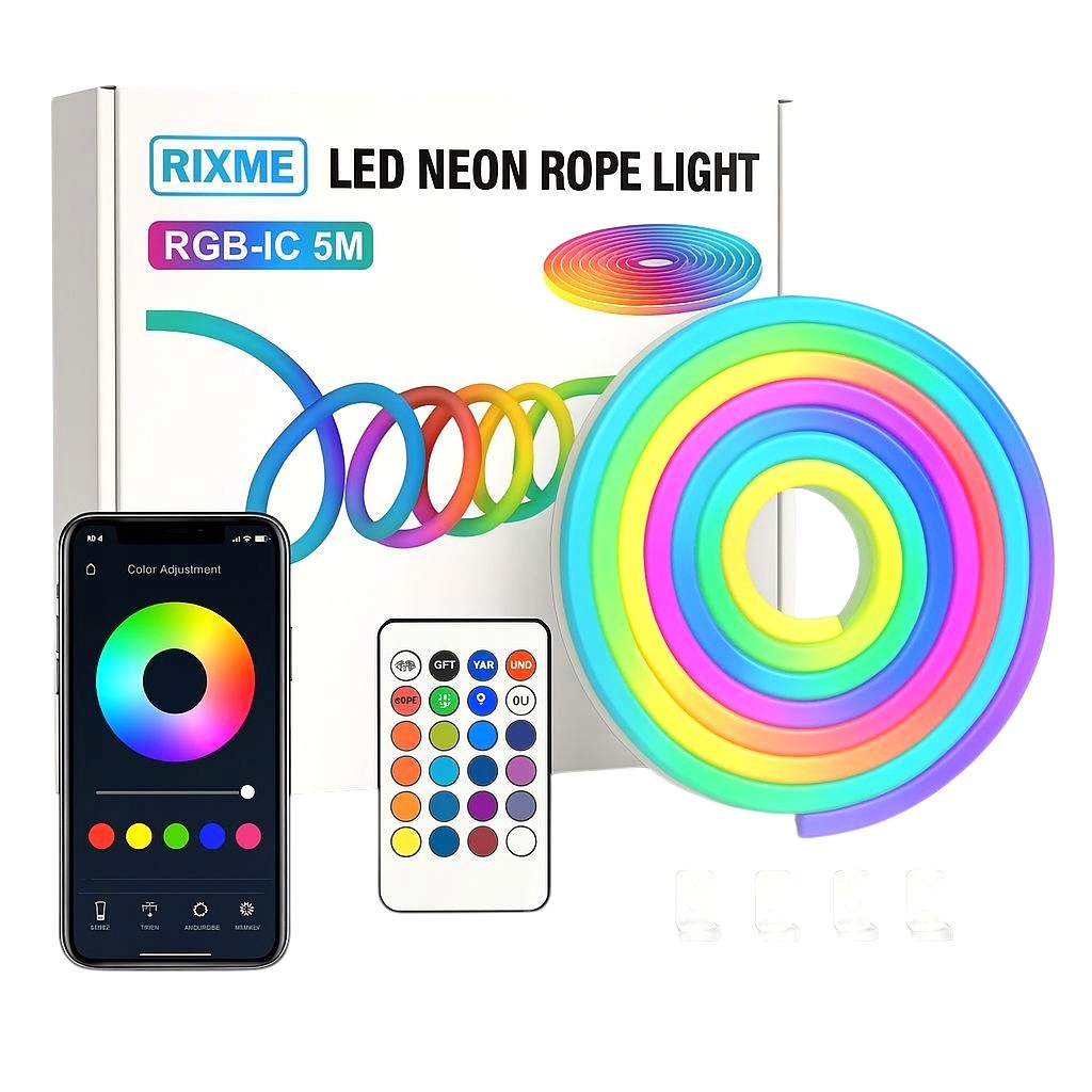 NEON LED 5V DC Aplikacja Bluetooth 5m Muzyczna Taśma LED RGB-IC Pływające