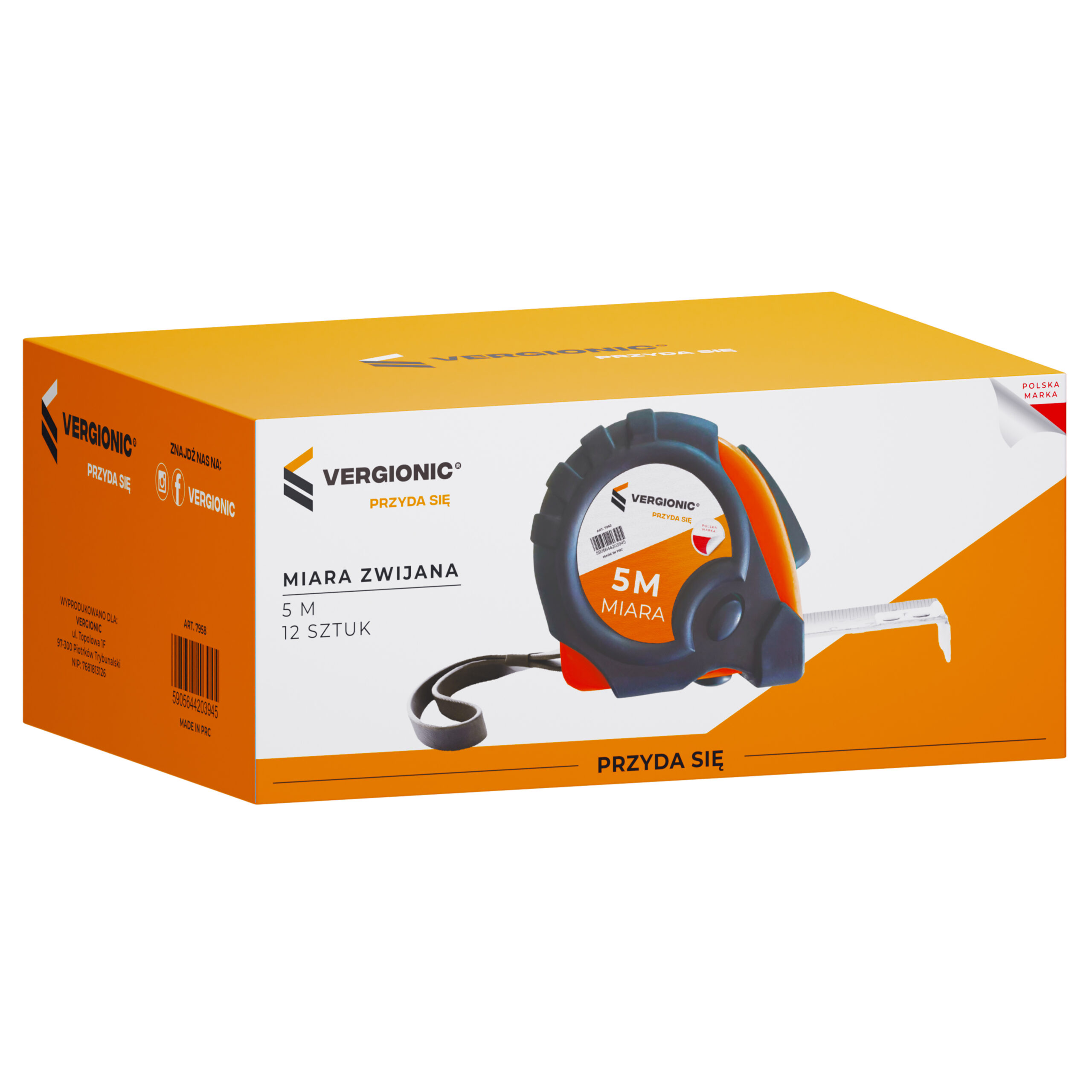 Taśma miernicza 5 m VERGIONIC - zwijana miarka budowlana z blokadą