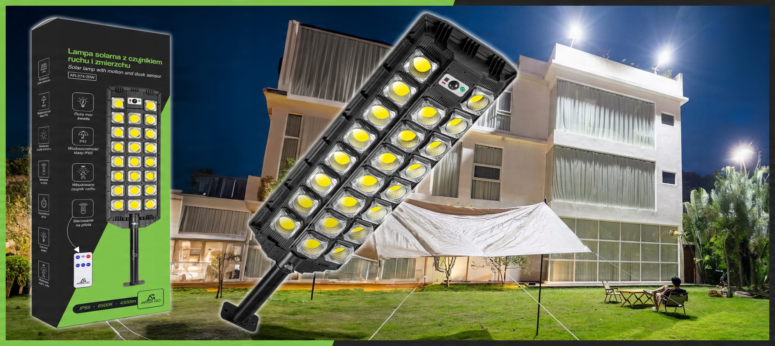 Lampa uliczna ARSA GO 2200 W 4300 lm zasilanie solarne