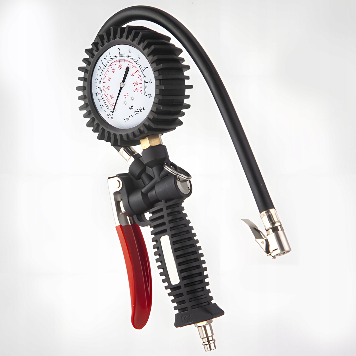 PISTOLET DO POMPOWANIA KÓŁ Z MANOMETREM 12 BAR ZAWÓR SPUSTOWY ZEGAR DUŻY XL