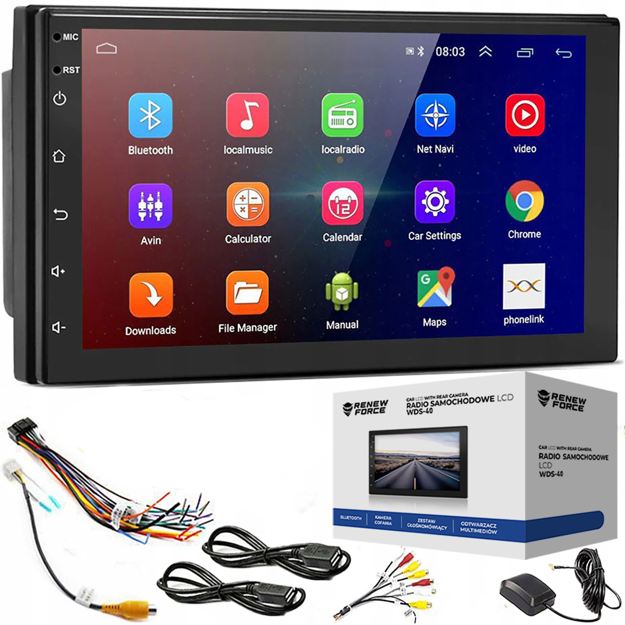 MEGA Radio Samochodowe ANDROID Bluetooth WiFi USB 2DIN GPS MIKROFON ZESTAW