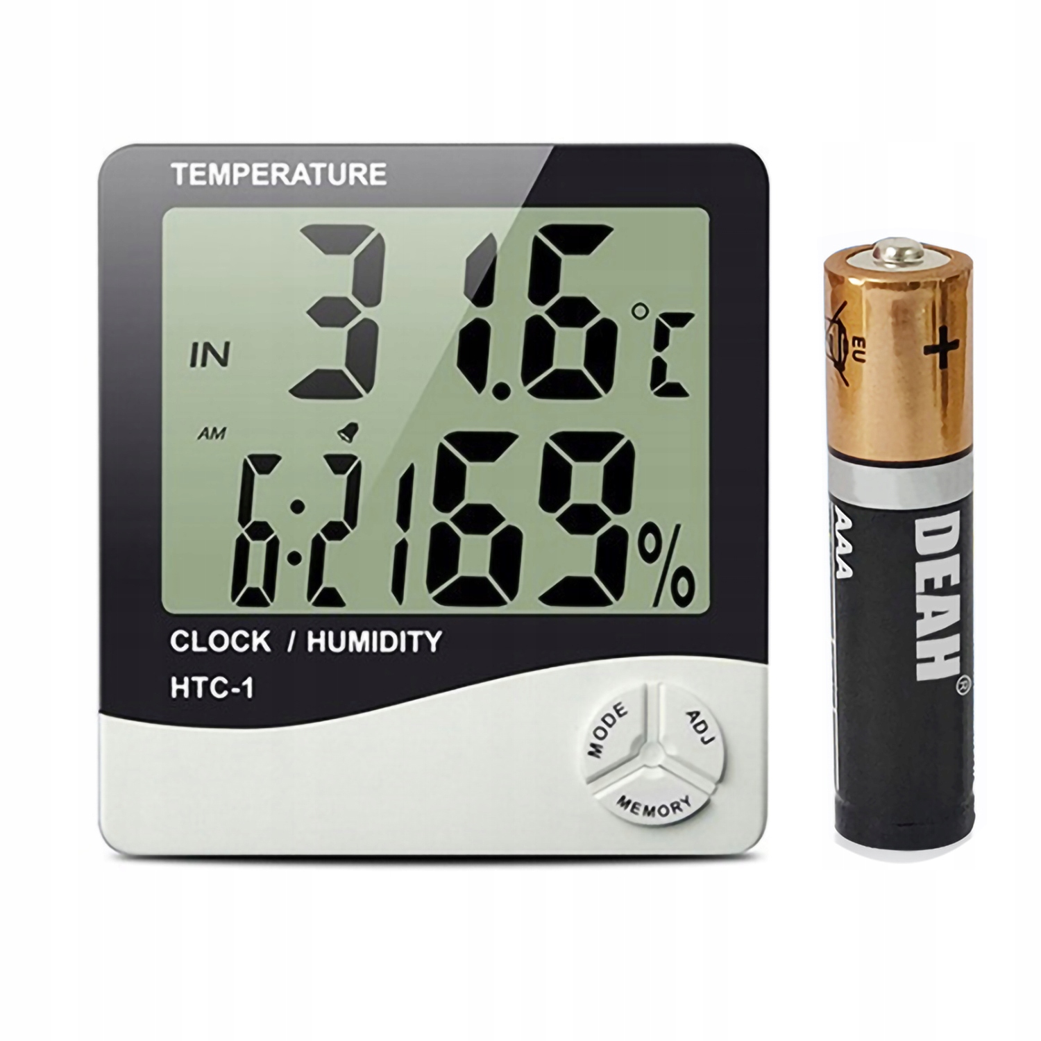 CYFROWY TERMOMETR HIGROMETR PŁASKI BIAŁY 6602