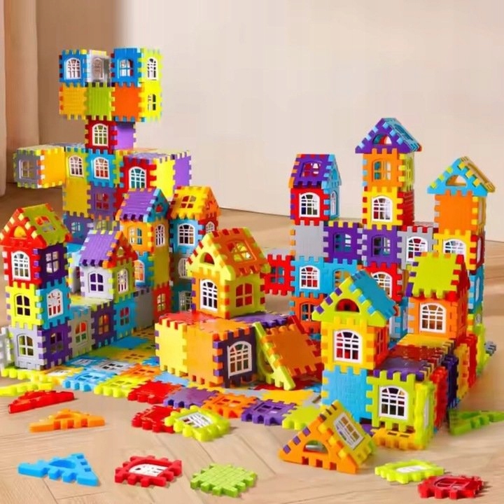 KLOCKI KONSTRUKCYJNE BUDOWLANE WAFLE 100 ELEMENTÓW DO BUDOWANIA DLA DZIECI
