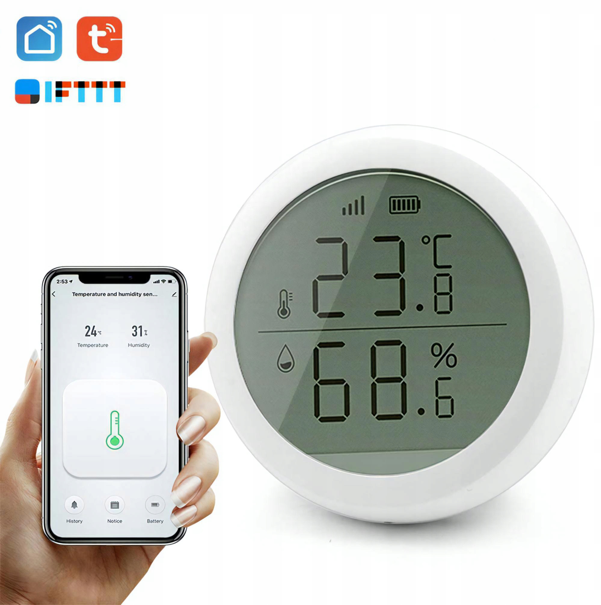 Czujnik Temperatury i Wilgotności ZigBee TUYA LCD Smart Life Dom Higrometr