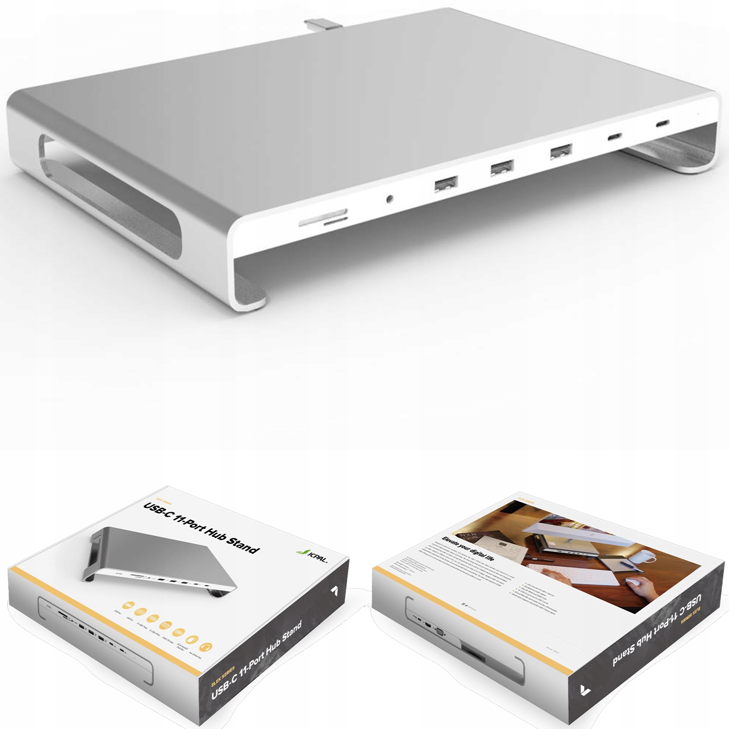 JCPAL HUB Podstawka 11w1 HDMI VGA 2x USB-C 3x USB czytnik microSD SD jack