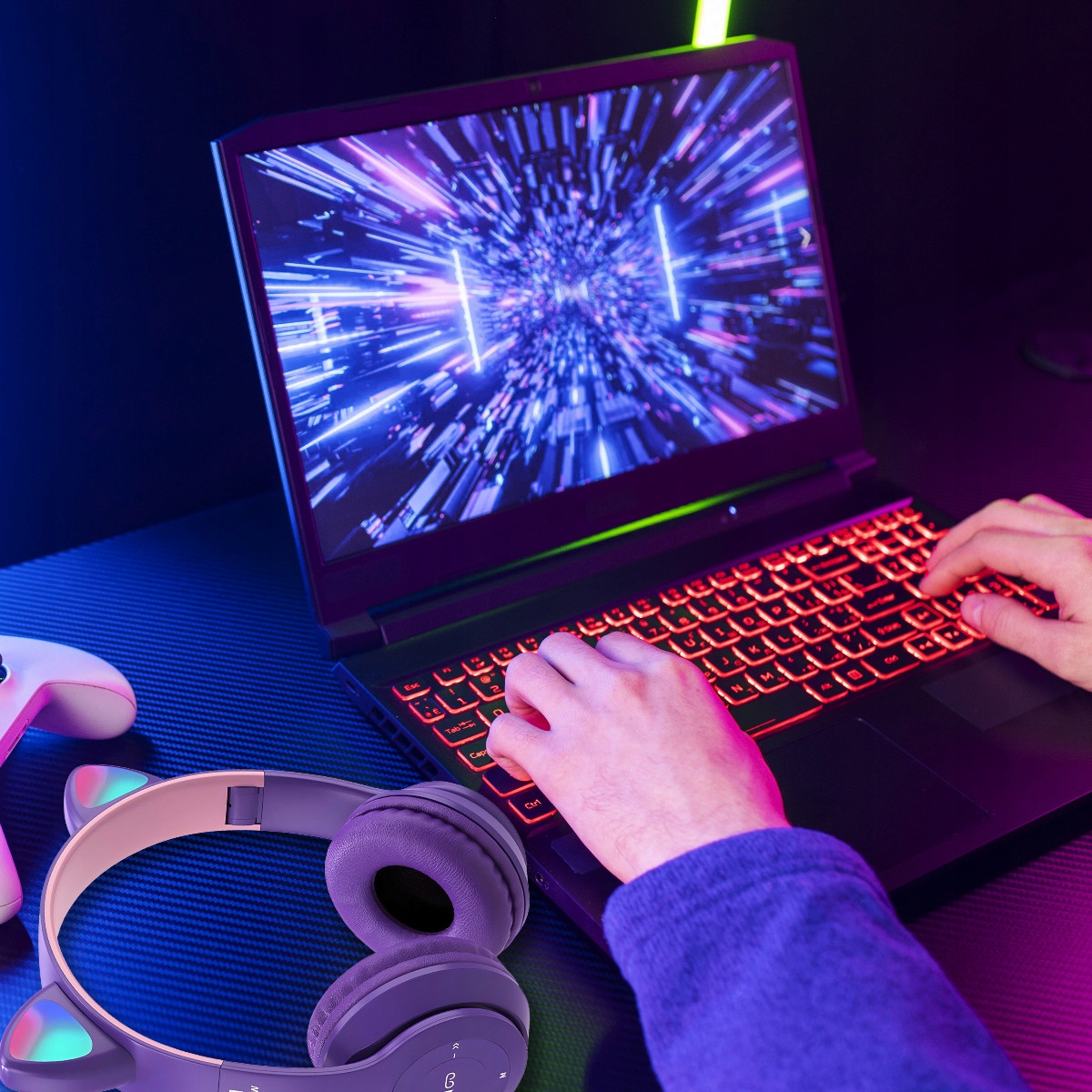 SŁUCHAWKI DLA DZIECI BLUETOOTH KOCIE USZY KOT LED RGB NAUSZNE MIKROFON