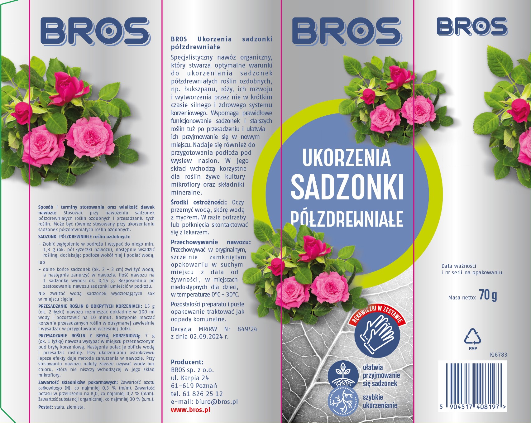 Bros Ukorzeniacz 70g – tył opakowania