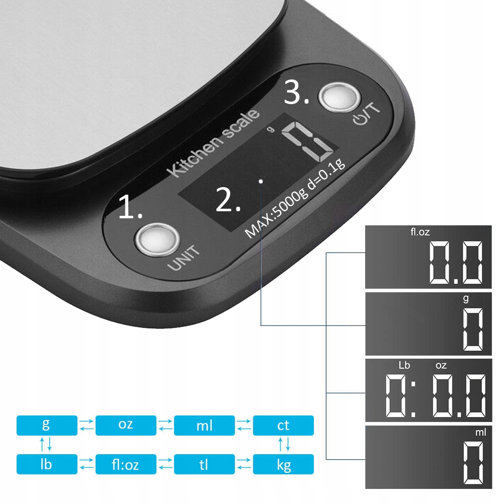 Waga kuchenna ARSA GO 0.1g TARA BATERIE GRAM UNCJA KARAT GRAM czarny 5 kg