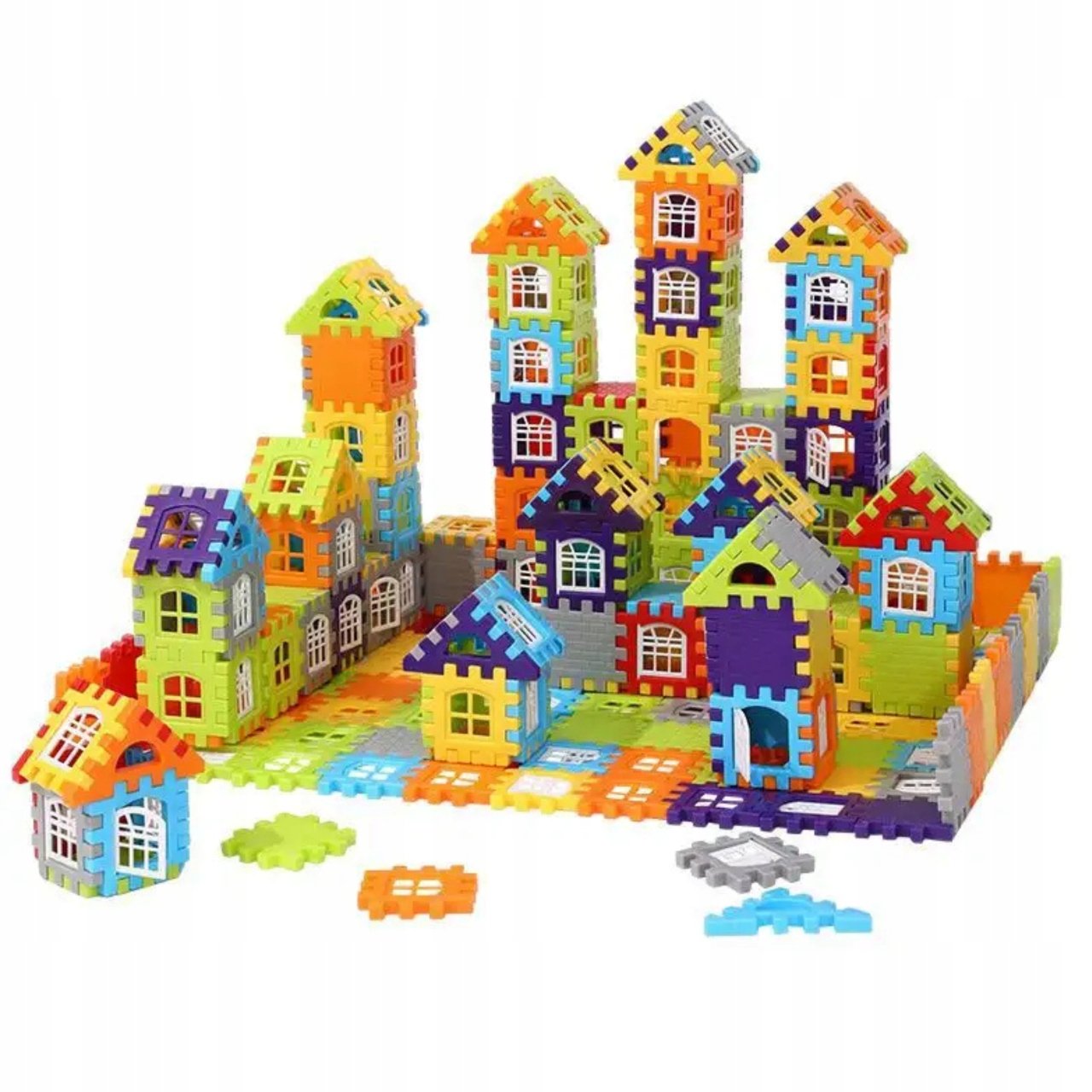 KLOCKI KONSTRUKCYJNE BUDOWLANE WAFLE 100 ELEMENTÓW DO BUDOWANIA DLA DZIECI