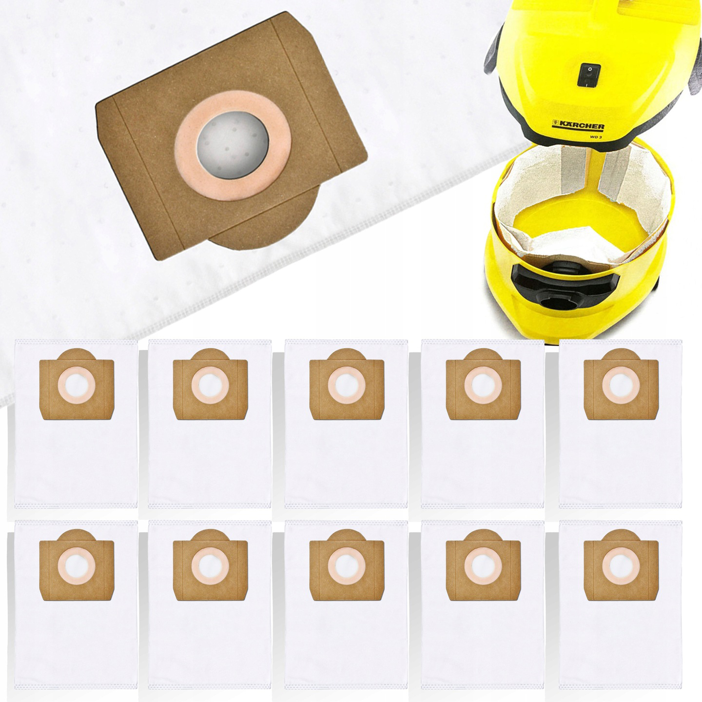 10X WORKI DO ODKURZACZA KARCHER WOREK WD 3 WD3 WD2 WD 6 SE 4001 V17 MV 3