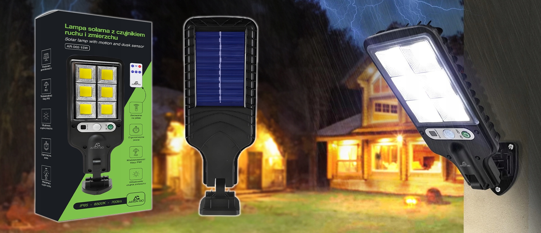Lampa uliczna ARSA GO 200 W 700 lm zasilanie solarne