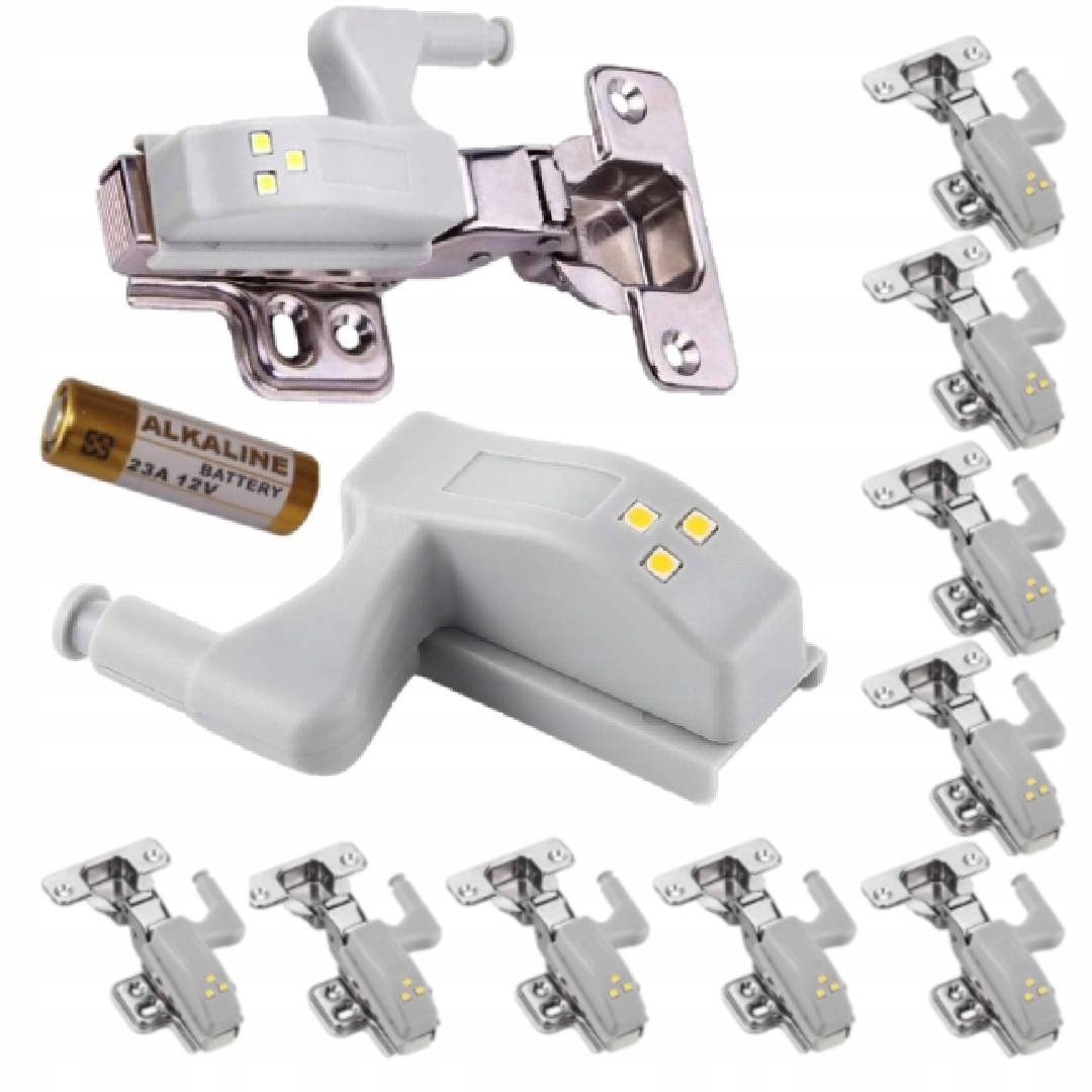 10x LAMPKA LAMPKI DO SZAFKI SZAFY NA ZAWIAS ZAWIASY DRZWI 3LED + BATERIA