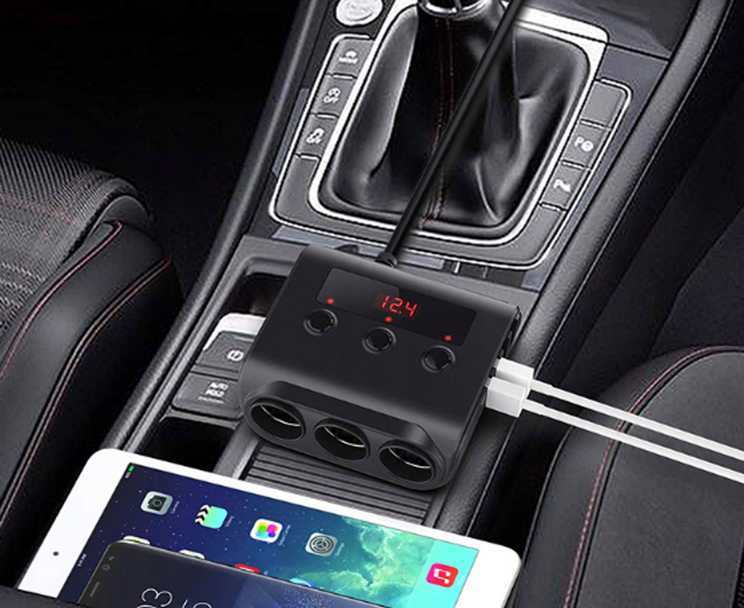 Rozdzielacz Gniazda Zapalniczki 12-24V 4x USB 3.0QC + 3 Gniazda Woltomierz