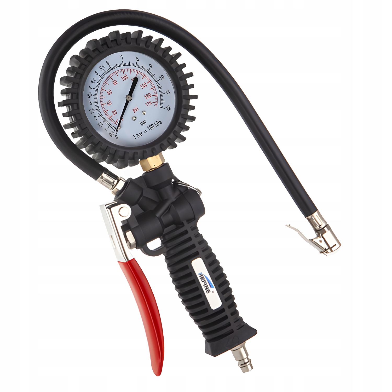 PISTOLET DO POMPOWANIA KÓŁ Z MANOMETREM 12 BAR ZAWÓR SPUSTOWY ZEGAR DUŻY XL