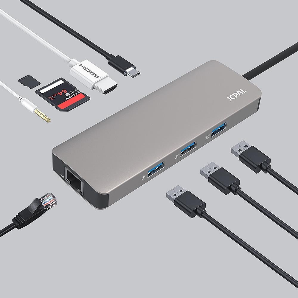 Adapter JCPAL LINX USB-C 9-PORT HUB 4K 60Hz Szary
