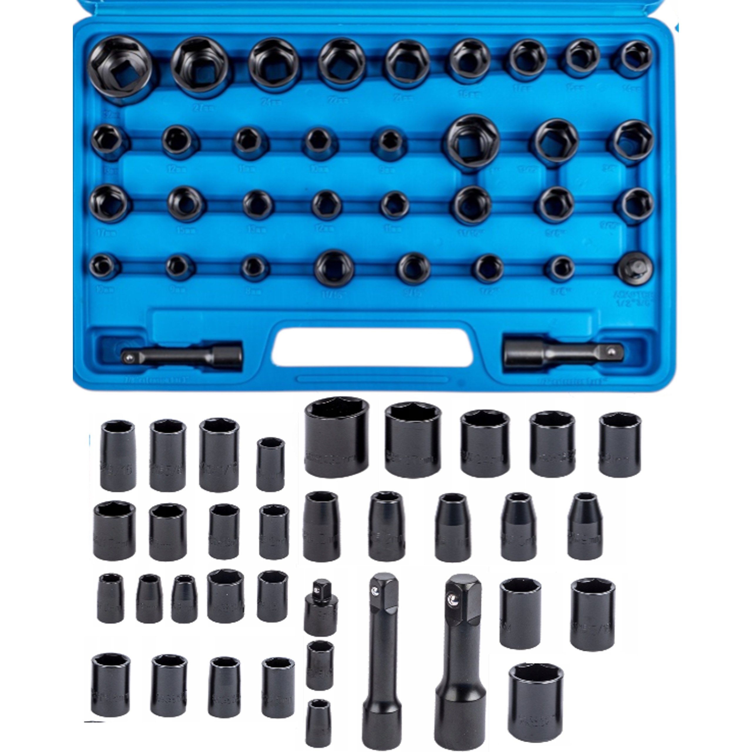 Nasadki udarowe 3/8" i 1/2" 35 el. Falon-Tech FT1135 z adapterami