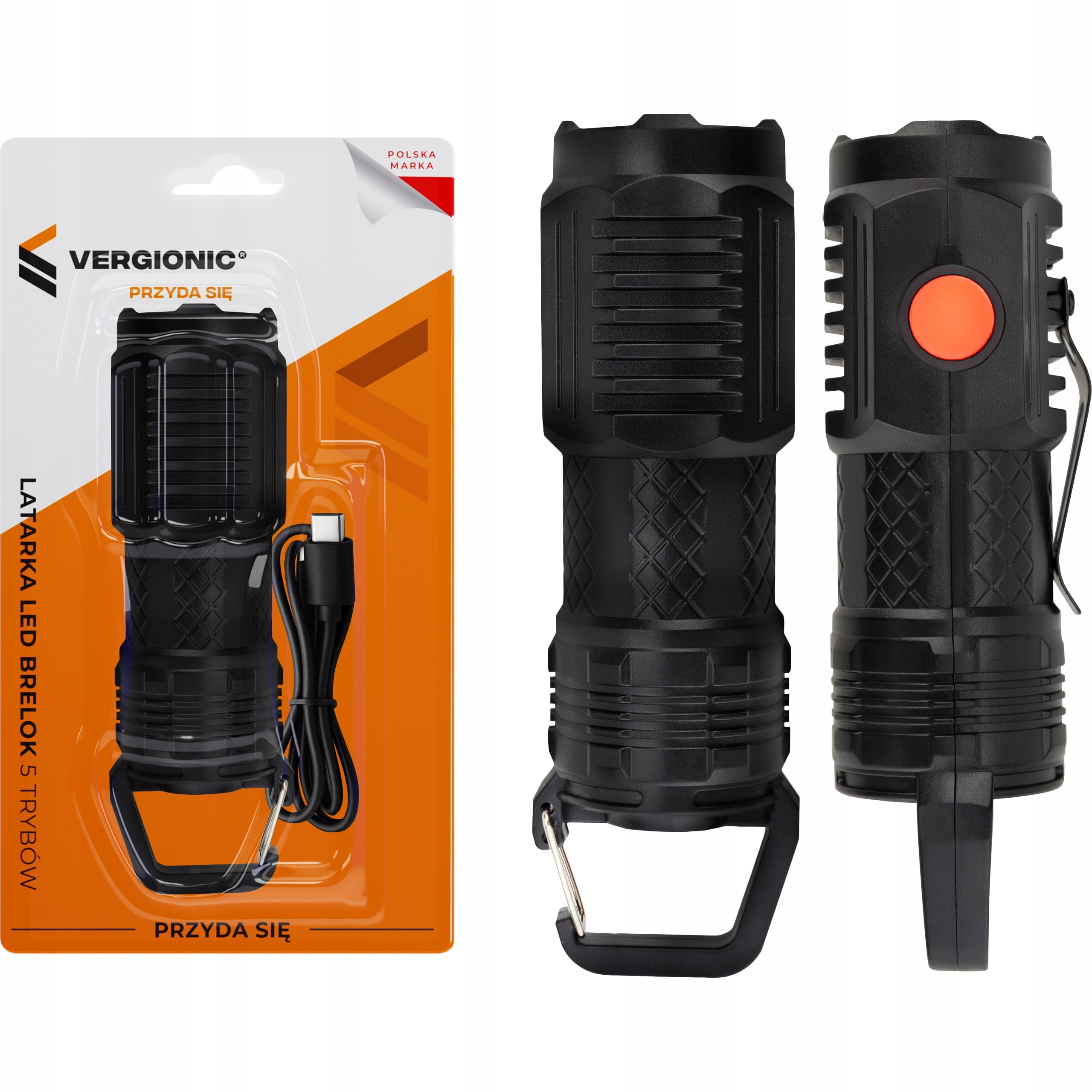 Latarka LED brelok 5 trybów USB-C kieszonkowa VERGIONIC