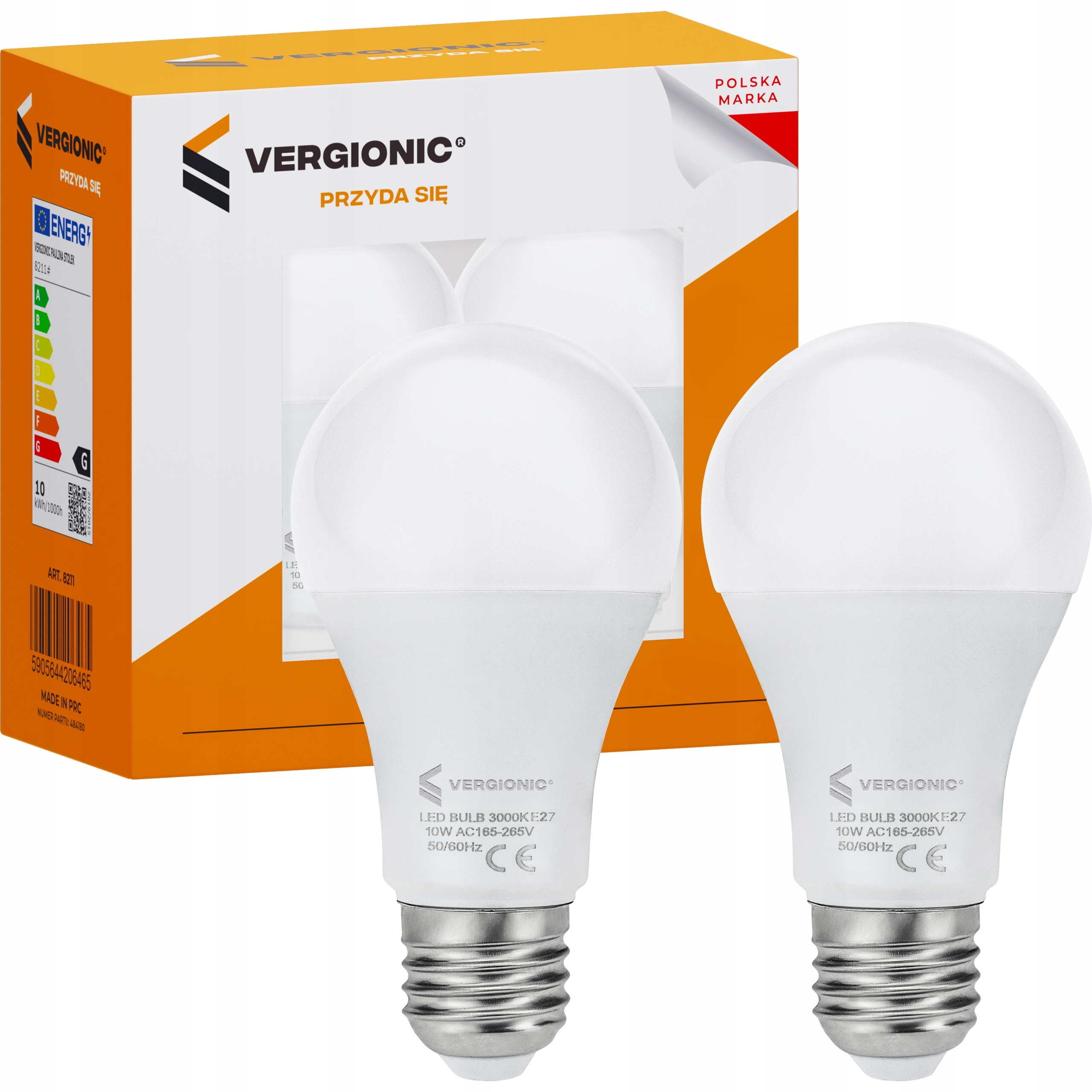 Żarówki LED A60 10W 3000K E27 2 szt. VERGIONIC SMD 600 lm ciepła biel