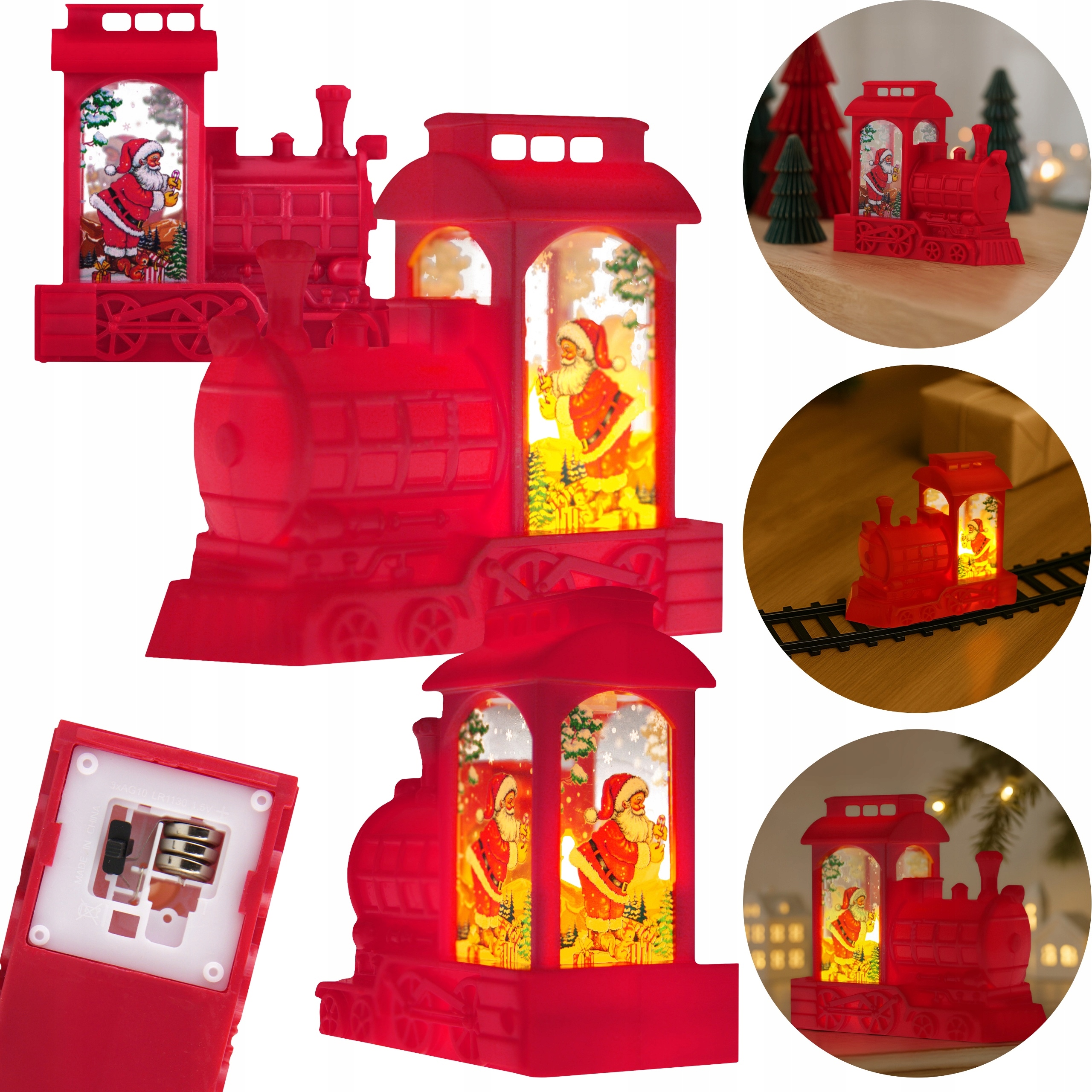 Lampka LED lokomotywa świąteczna czerwona ozdoba bożonarodzeniowa VERGIONIC