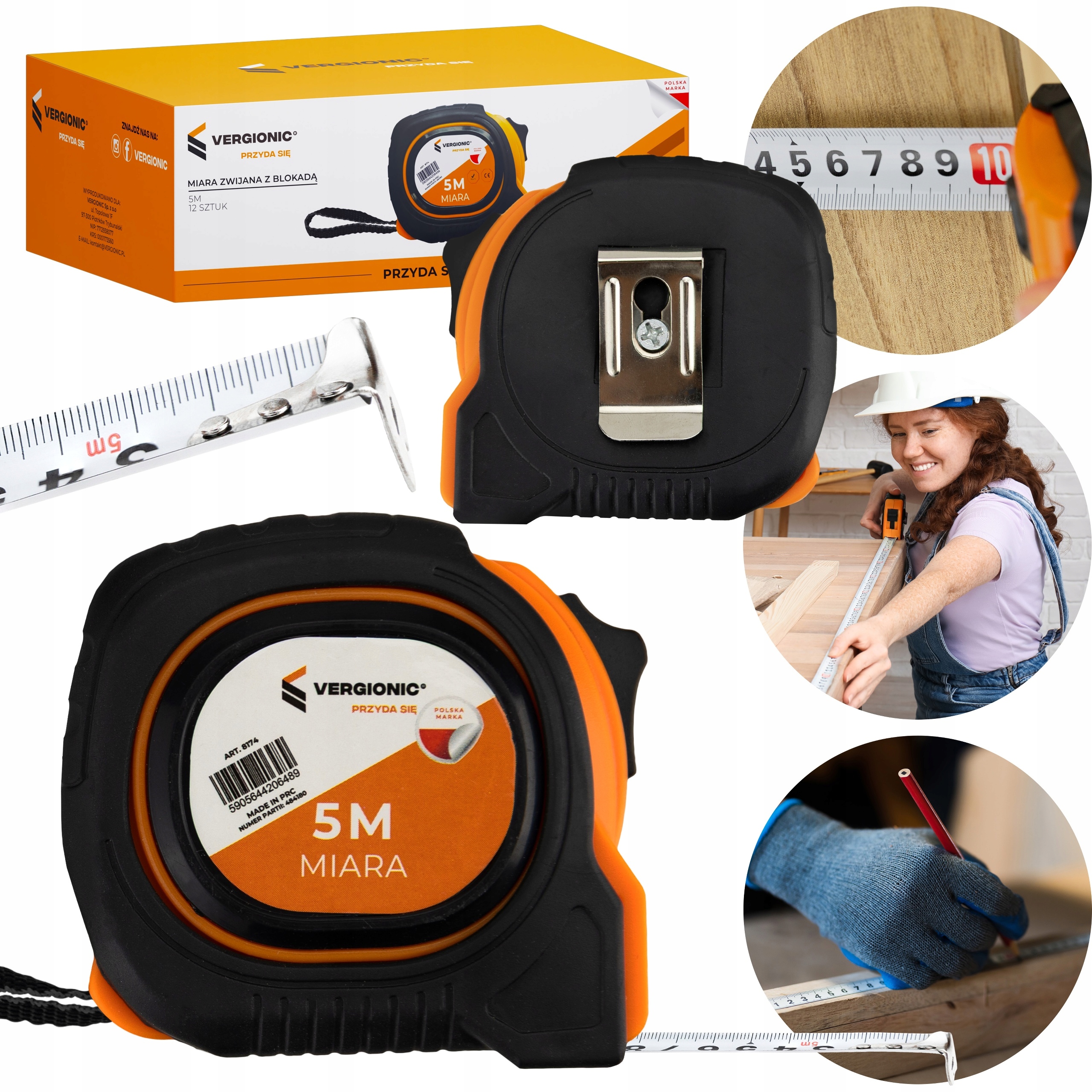 Miara zwijana 5 m VERGIONIC z blokadą automatyczna miarka budowlana