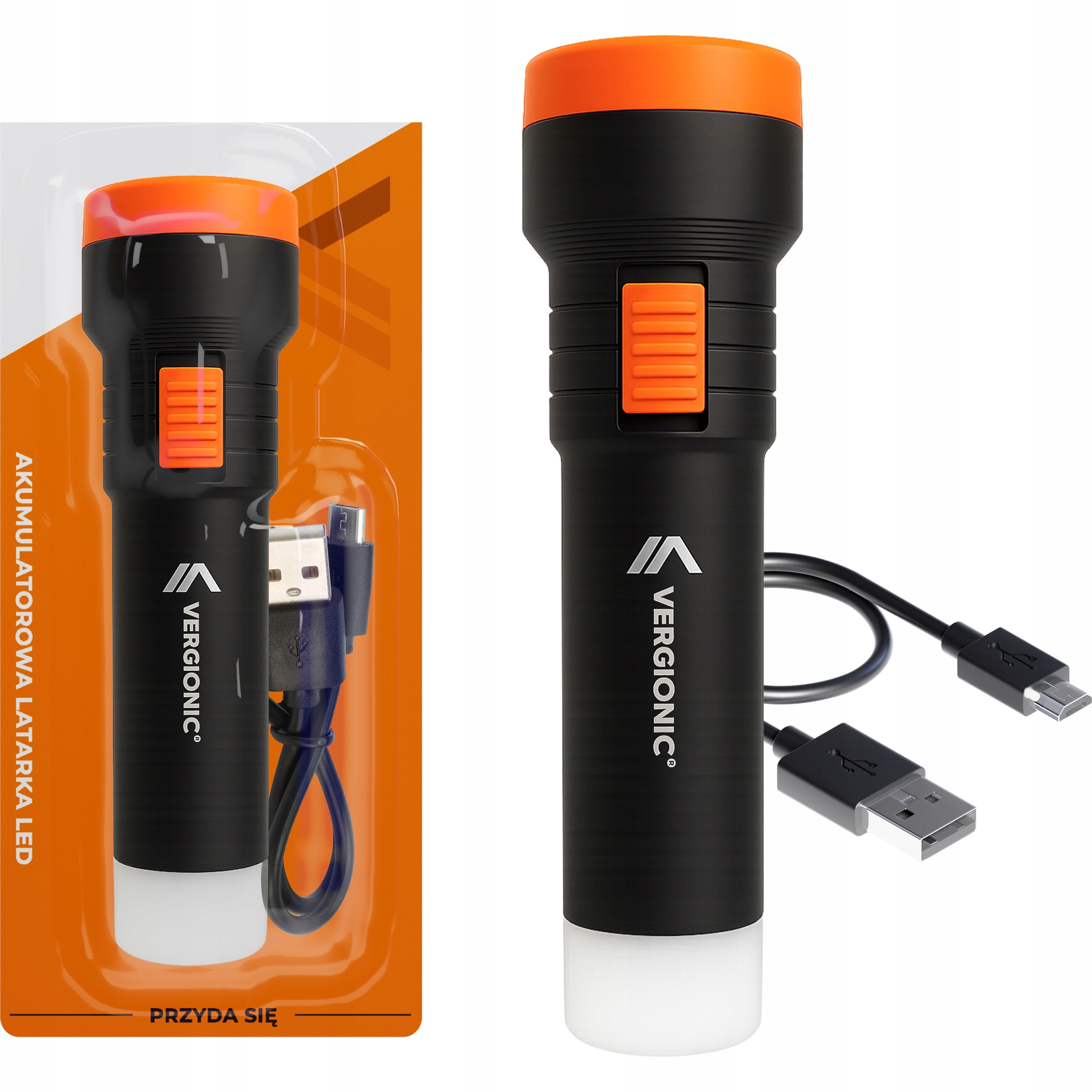 Latarka LED Vergionic z akumulatorem Li-ion 300 mAh miniUSB 2xLED